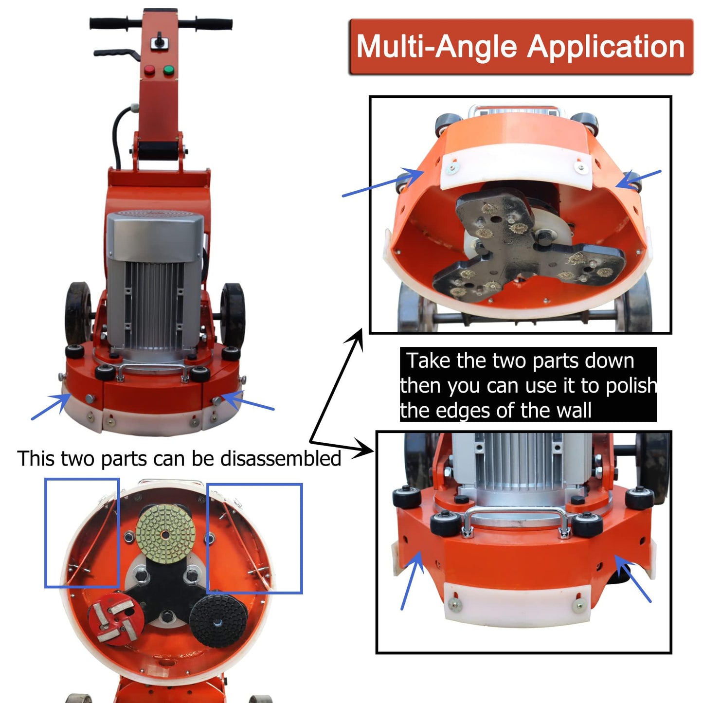 INTBUYING Concrete Floor Grinder Machine Hand-push Concrete Cement Ground Grinder Epoxy Terrazzo Marble Paint Removal Foldable Design Floor Grinder Grinding Machine 220v