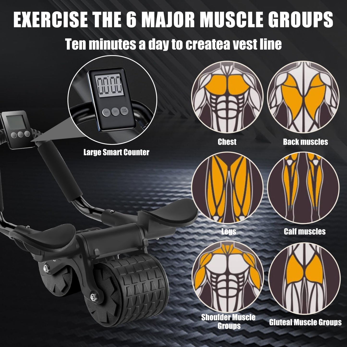 Uota Elbow Support Automatic Rebound Abdominal Wheel，Ab Roller for Abdominal Exercise Machine，Abs Workout Equipment，Dolly Core Strengthening Trainer Fitness Belly Training (Black)
