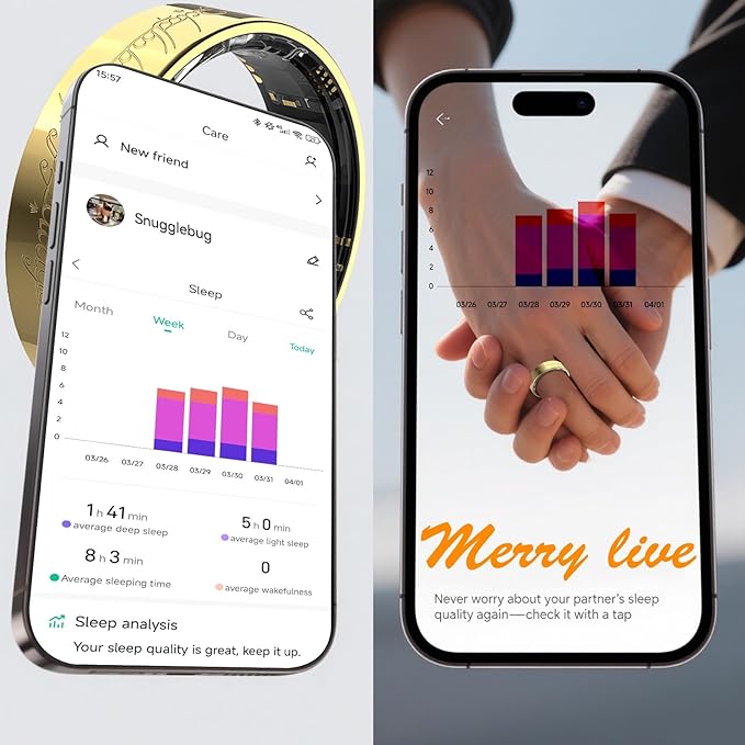 Ultra Smart Ring for Women Men,Health Fitness Tracker with Sleep/Blood Pressure/Oxygen Monitoring, Heart Rate & Activity Tracking,IP68 Waterproof, 5+Day Battery,No Subscription Fee 1-Gold 9