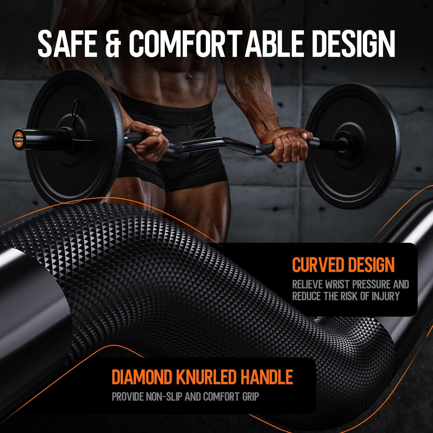 Olympic EZ Curl Barbell Bar, 500lbs Max Capacity EZ Curl Bar for Weight Lifting, Biceps, Triceps Exercise, with Copper Sleeve and Bearing, for 2 Inch Weight Plates,with 2 Spring Collars