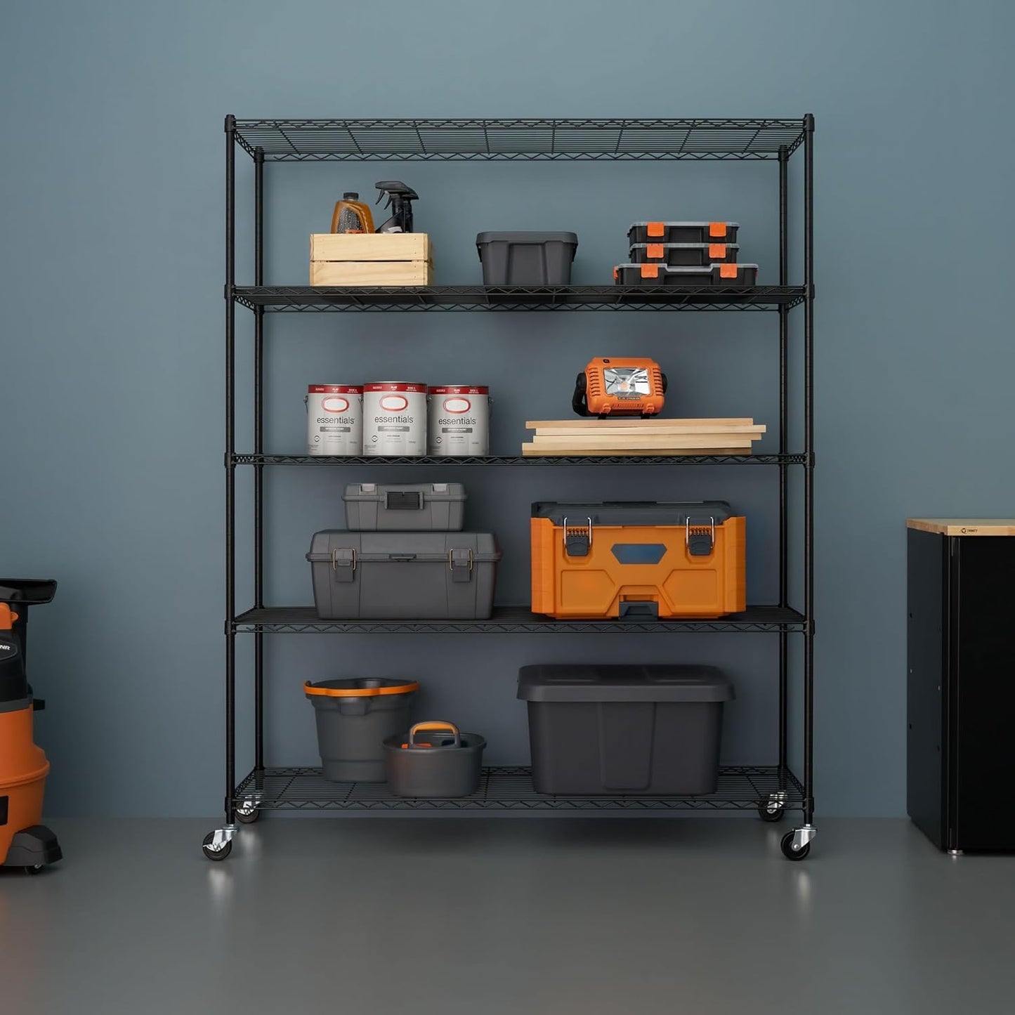 5-Tier Adjustable Wire Shelving by [Brand Name] - NSF Certified Kitchen & Garage Storage Rack, 500-2500 lb Capacity, 60” x 18” x 72”, Black