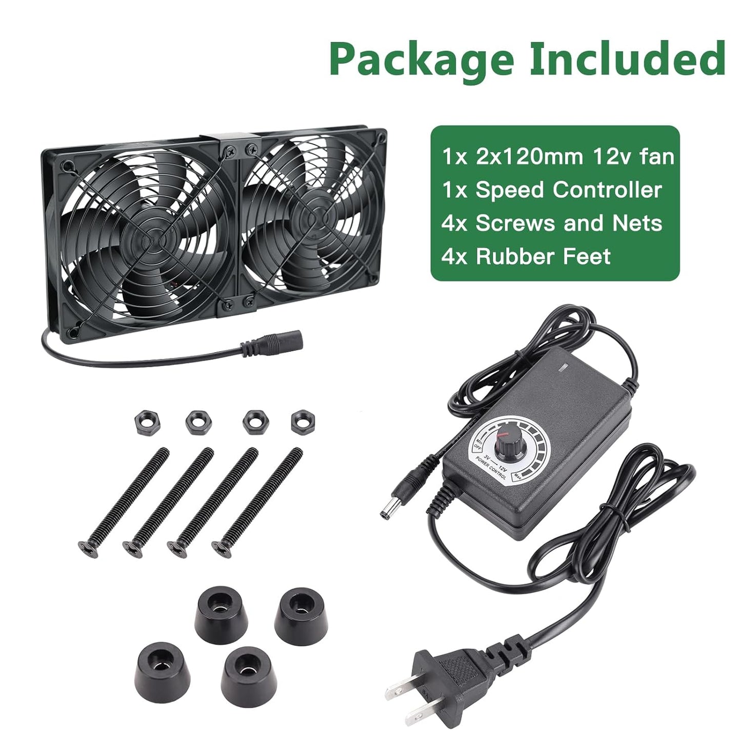 2 120mm 240mm 110V 240V x Computer Fan with AC Plug, - AC Powered Fan with Variable Speed Controller for Receiver