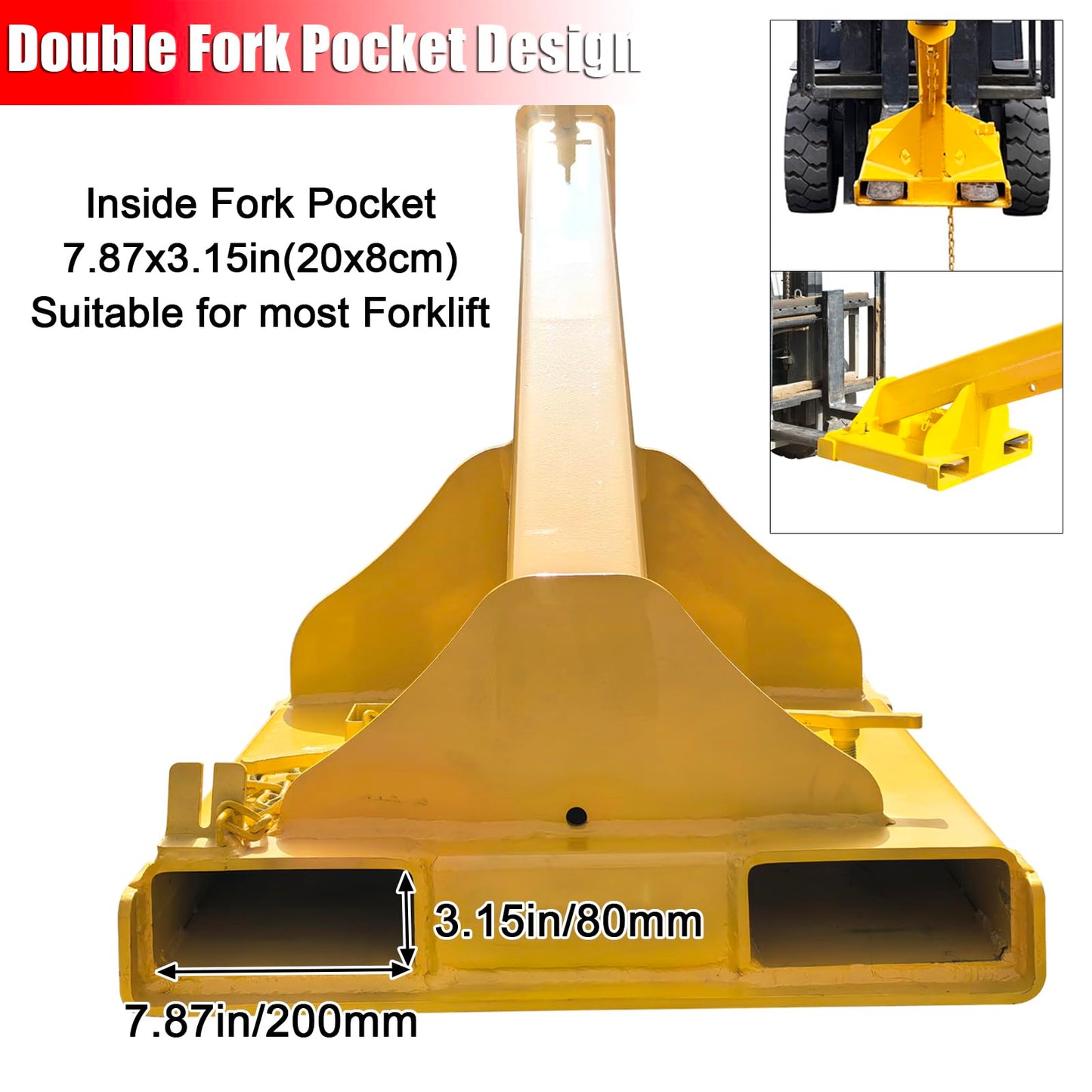 EQCOTWEA 5-Ton Forklift Telescopic Boom Crane Attachment, 11000 LBS Capacity, 96.5 Inch Adjustable Extension with Lifting Hook, Mobile Crane Lifting Hoist Truss Jib Boom for Forklifts & Hoists