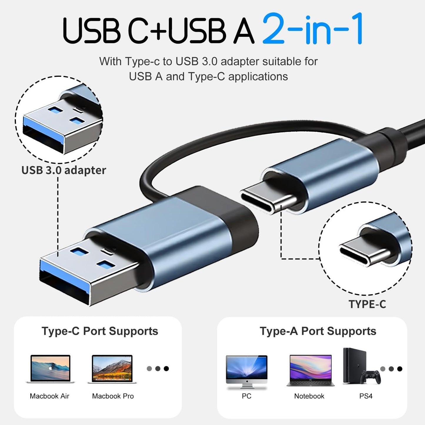 ROKO 3.0,USB 1xUSB 3.0,4xUSB2.0,2 7in1) USB Hub c hub,USB hub with Multiport Adapter, USB Splitter with x USB C,Hub