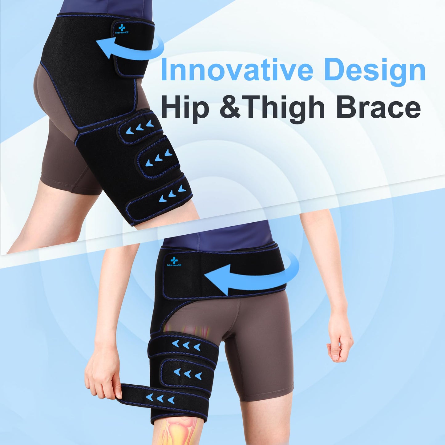 NIdreamCE Hip Brace for Sciatica Pain Relief Devices Adjustable Hamstring,Thigh,Groin Compression Wrap Sciatic Nerve Brace for Men and Women –Support for Sciatica Hip Pain Relief (Right)