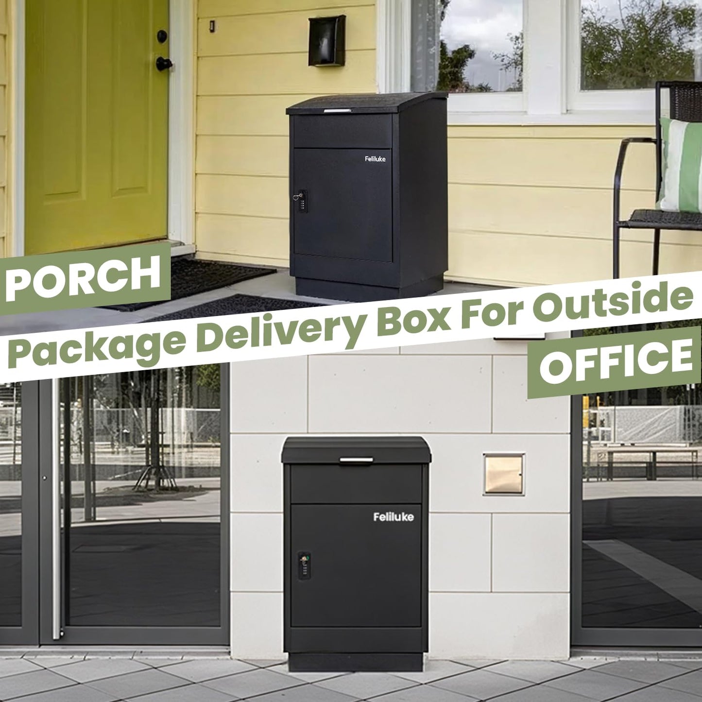 Feliluke Large Outdoor Package Delivery Box, Heavy-Duty Metal Parcel Drop Box, Waterproof & Anti-Theft, Secure Lockable Mailbox for Porch, Curbside & Business Use