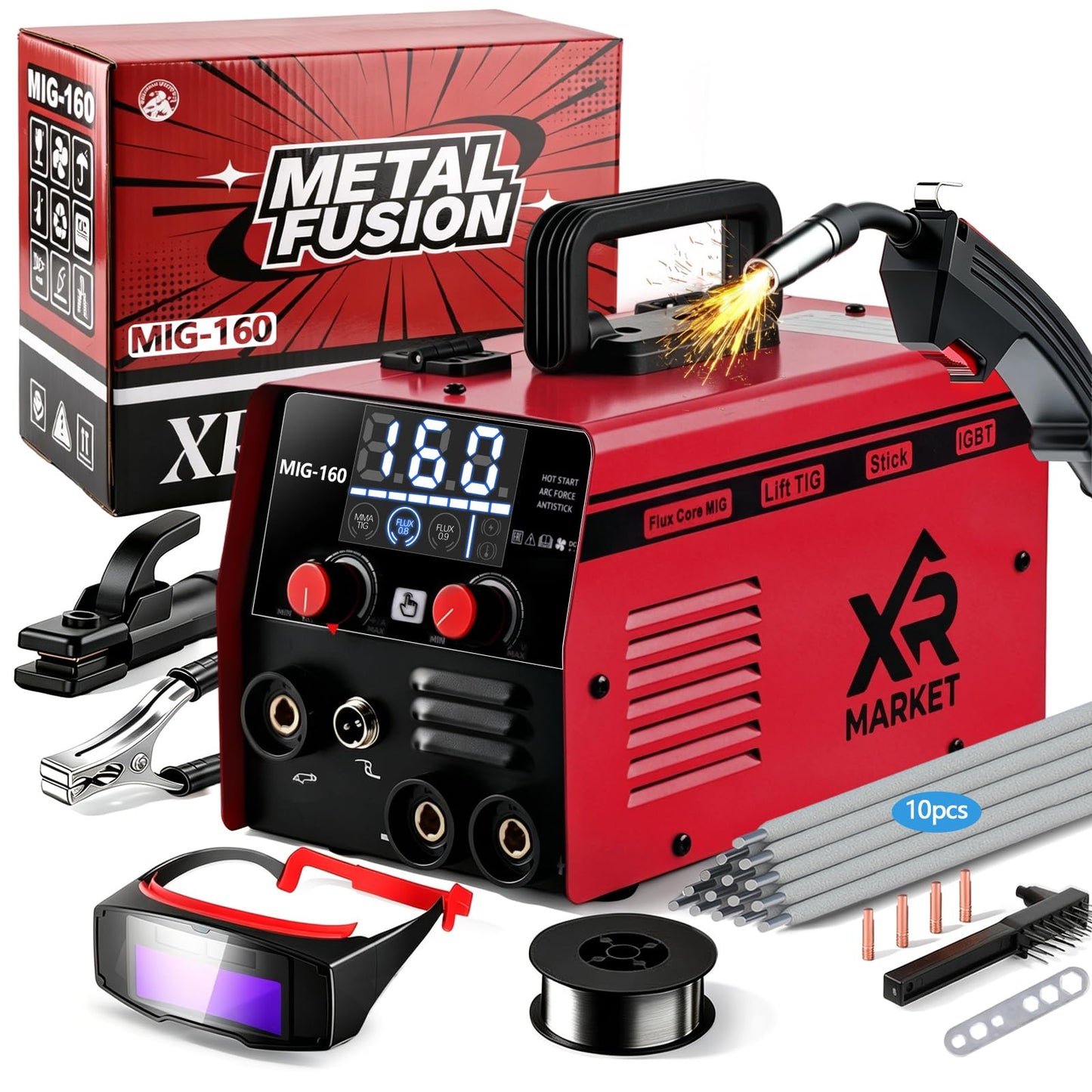 XR MARKET 160Amp 3 IN 1 Welder, Flux Core Welder/Lift TIG/Stick Welding Machine, Auto Darkening Welding Glasses MIG Welder, Portable MINI Welder Machine 110V, Gasless MIG Welder with IGBT Inverter