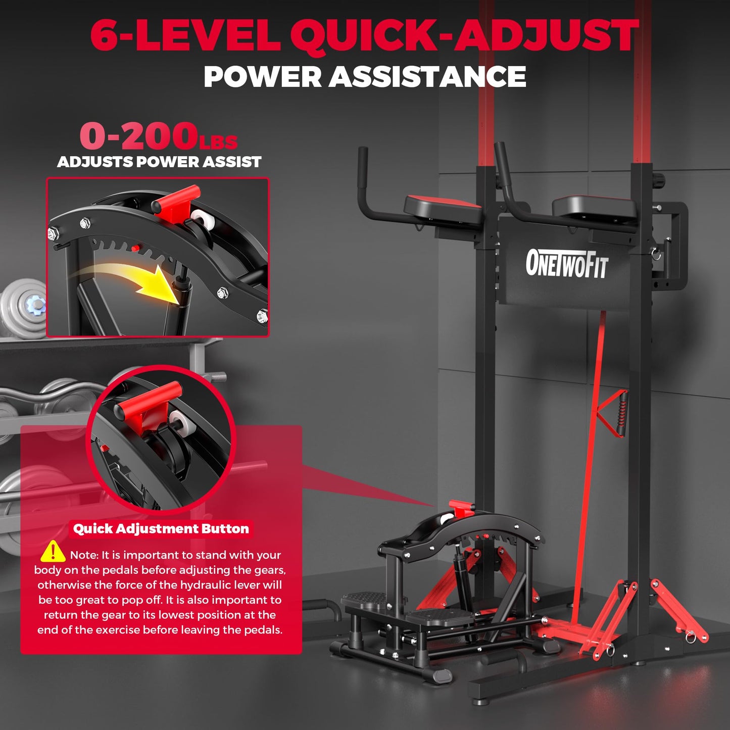 ONETWOFIT Pull Up Assistance Machine 660 LBS, Multi-Function Adjustable Power Assist for Pull Up Bar/Power Tower/Dip Station/Gymnastic Bar, Home Gym Strength Training Fitness Equipment (Black)