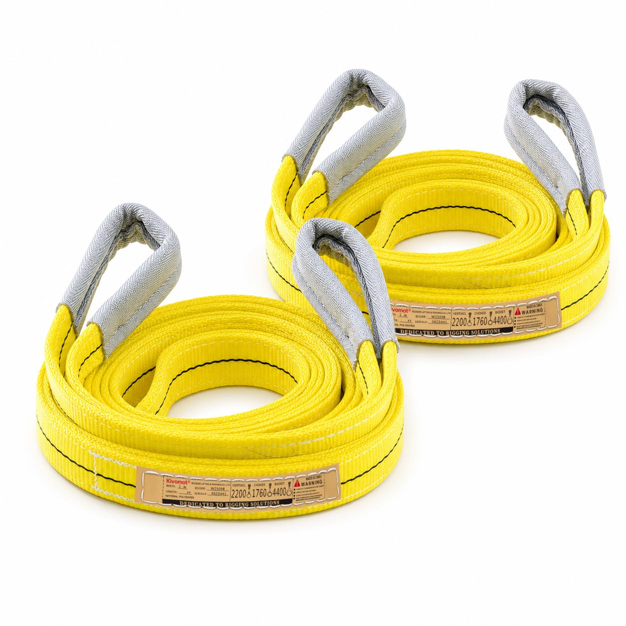 Kivomot Polyester Web Sling Lifting Straps, 2 Pack 6.5 FT x 1 in Eye and Eye Lifting Slings, Flat Rigging and Hoist Straps, WLL 2200 lb Vertical, 1760 lb Choker, 4400 lb Basket