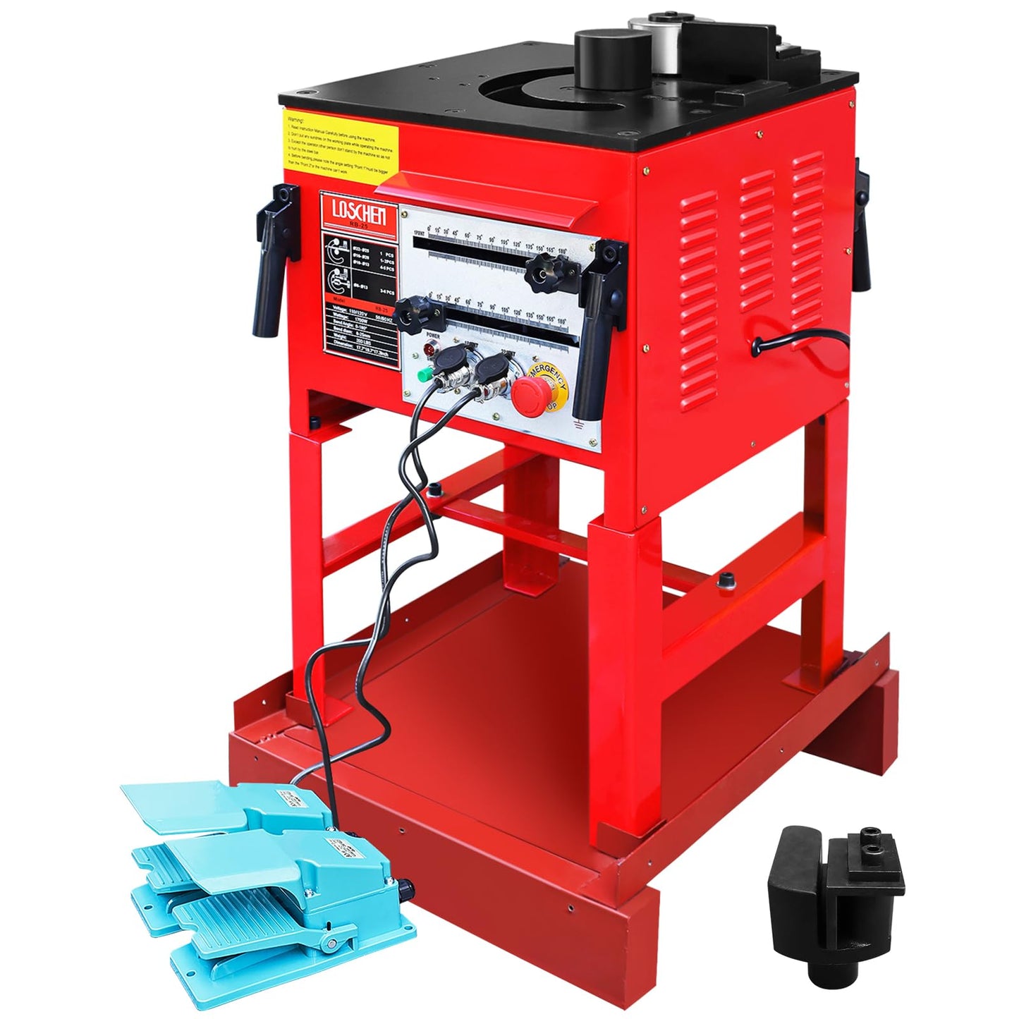 LOSCHEN Electric Hydraulic Rebar Bender,Bending Angle 0-180 Degrees,Bending up to 1 Inch #8 6-25mm Rebar,with Foot Pedal and Height Enhancement Bracket,1700W Desktop Electric Rebar Bender