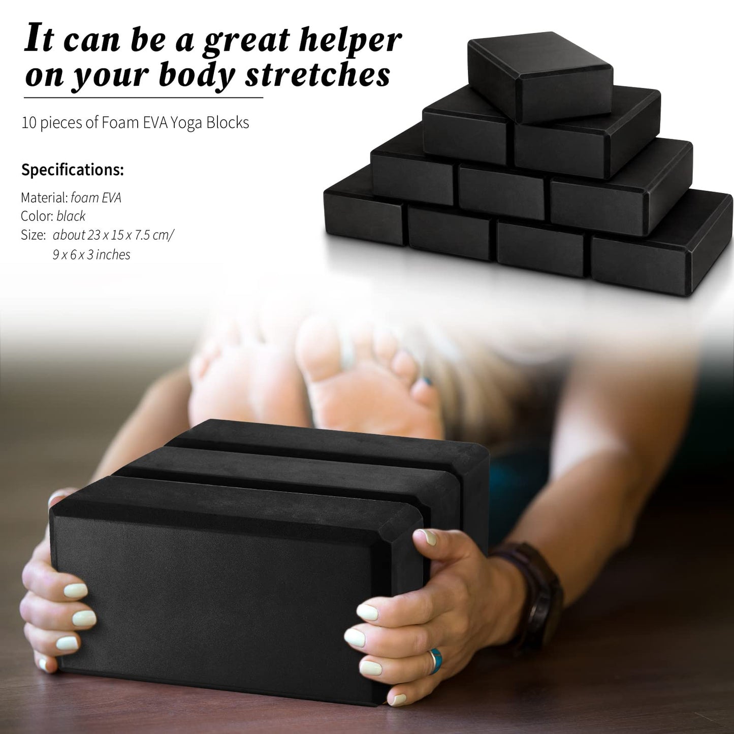 10 Pcs Foam EVA Yoga Blocks Lightweight Non Slip Supportive Yoga Bricks for Pilates Stretching and Meditation, Women Men Yogi Beginners(120g,Black)