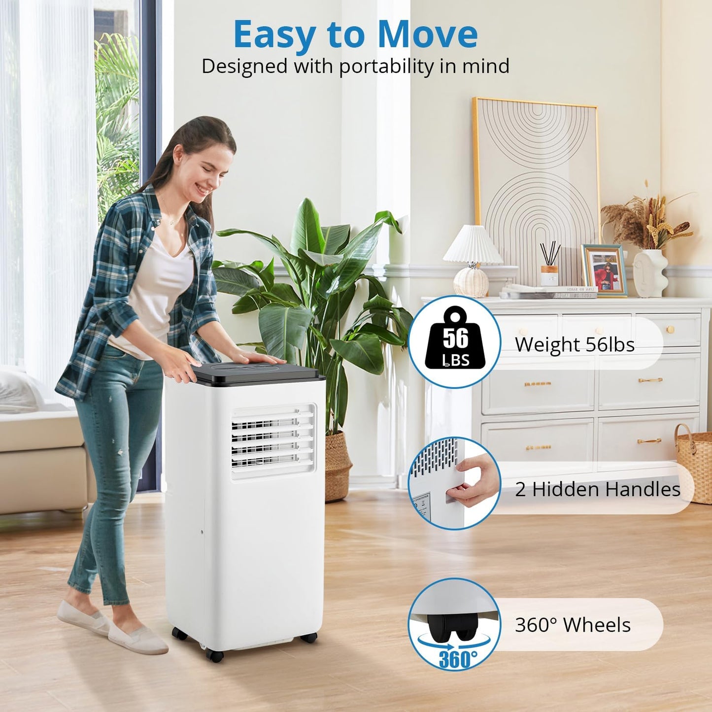 10,000 BTU Portable Air Conditioner – 3-in-1 AC with Dehumidifier & Fan, Quiet Operation, Energy Efficient, Remote Control, Sleep & Timer Modes, Cools up to 451 Sq.Ft, Home, Office, RV, White