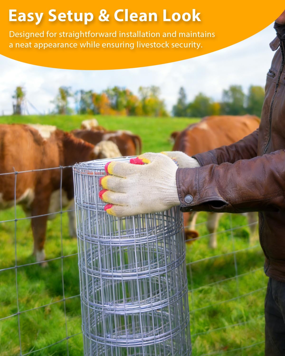 GarveeTech Cattle Farm Fence, Galvanized Wire Fencing 14GA Heavy Zinc Coating Wire Fencing, for Goat Deer Yard Livestock Animals Protection (6x164ft（14GA）)