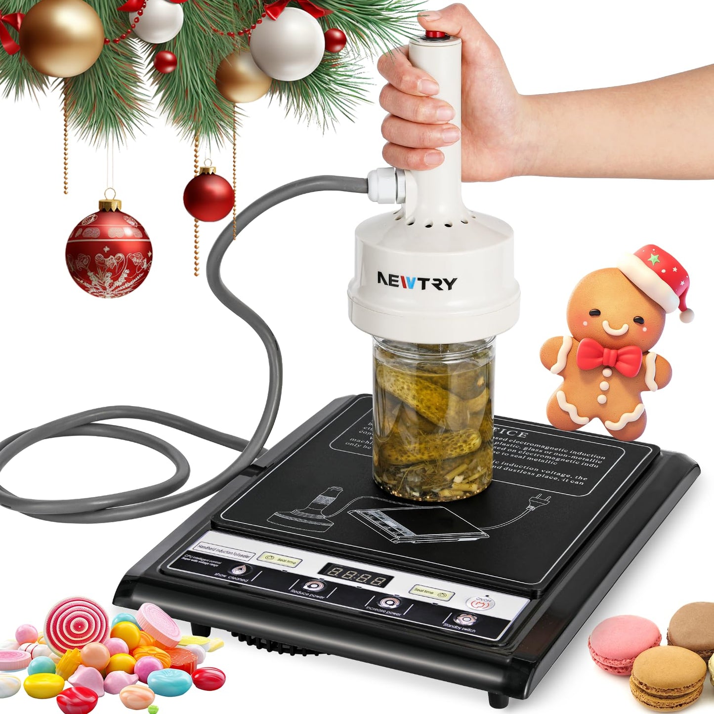 NEWTRY 20-100MM Induction Sealer 800W-1200W Handheld Heat Sealing Machine Electromagnetic Bottle Cap Sealer for Plastic Glass Bottle Cap (110V)