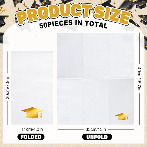 FYSUIMU Graduation Cap Napkins - 50 Pcs Gold Foil Tassel Design for College Party & Dinner