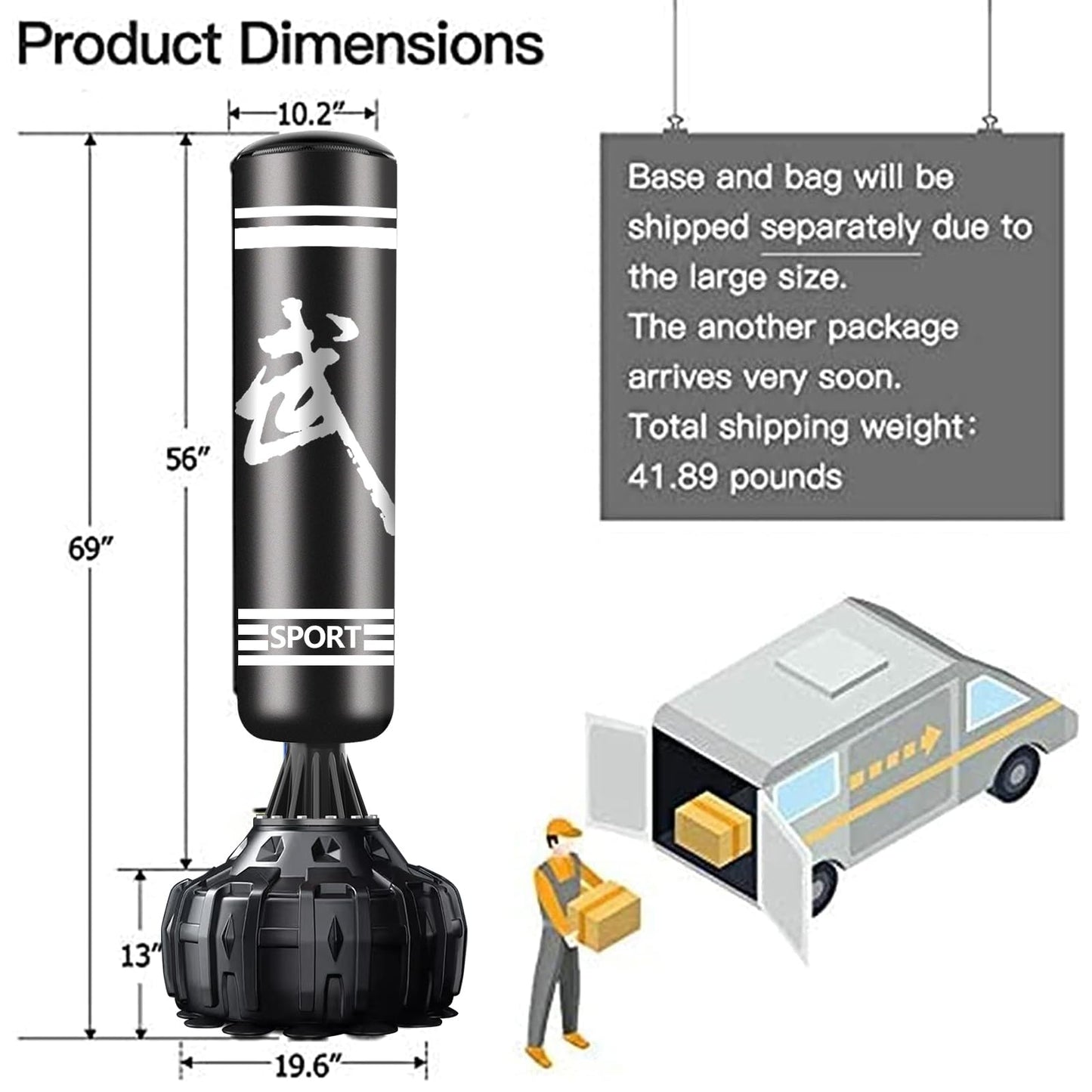 Freestanding Punching Bag, Heavy Boxing Bag with Stand for Adult Youth - Men Standing Boxing Punch Bag for Home Gym Workout (Black Armed 70'' with Boxing Gloves and Wrist Guard)