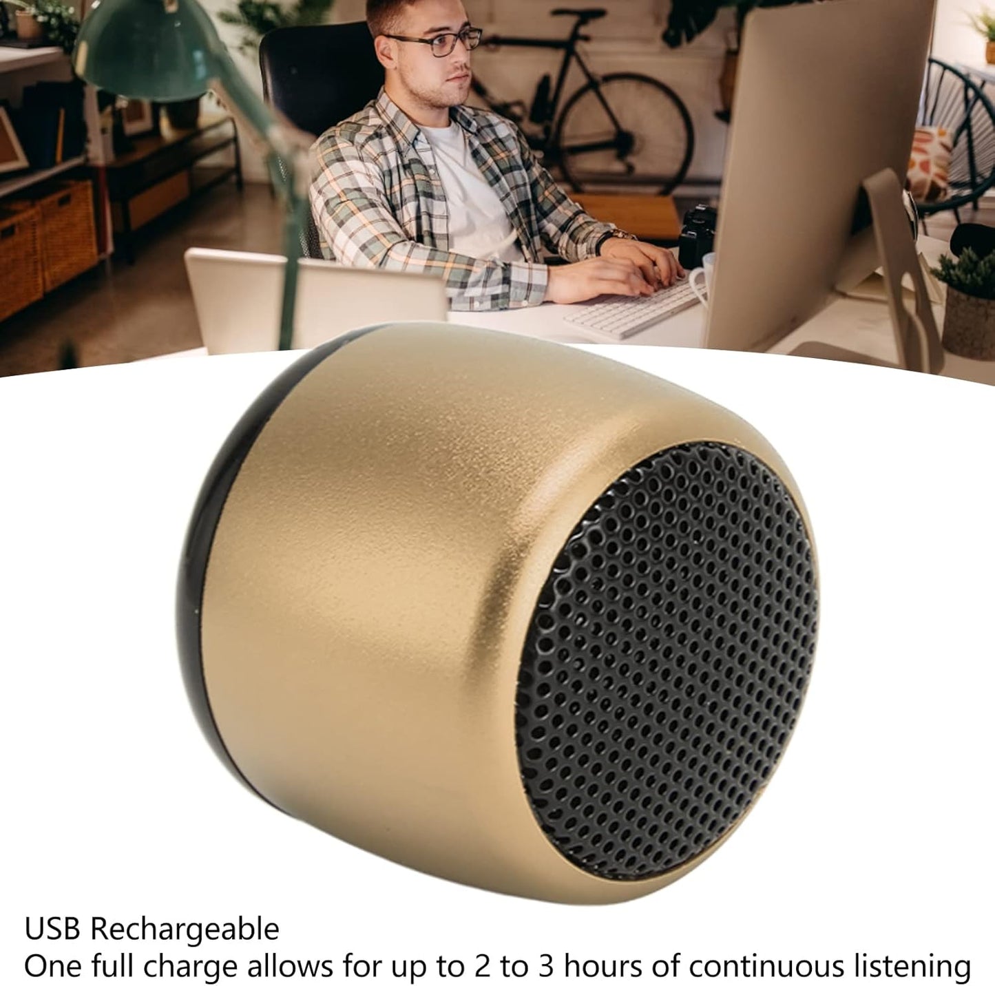 Zopsc 5.0, Mini Speaker, Portable BT Heavy Subwoofer, USB Rechargeable, Gold, for Travel, Dorm, Kitchen