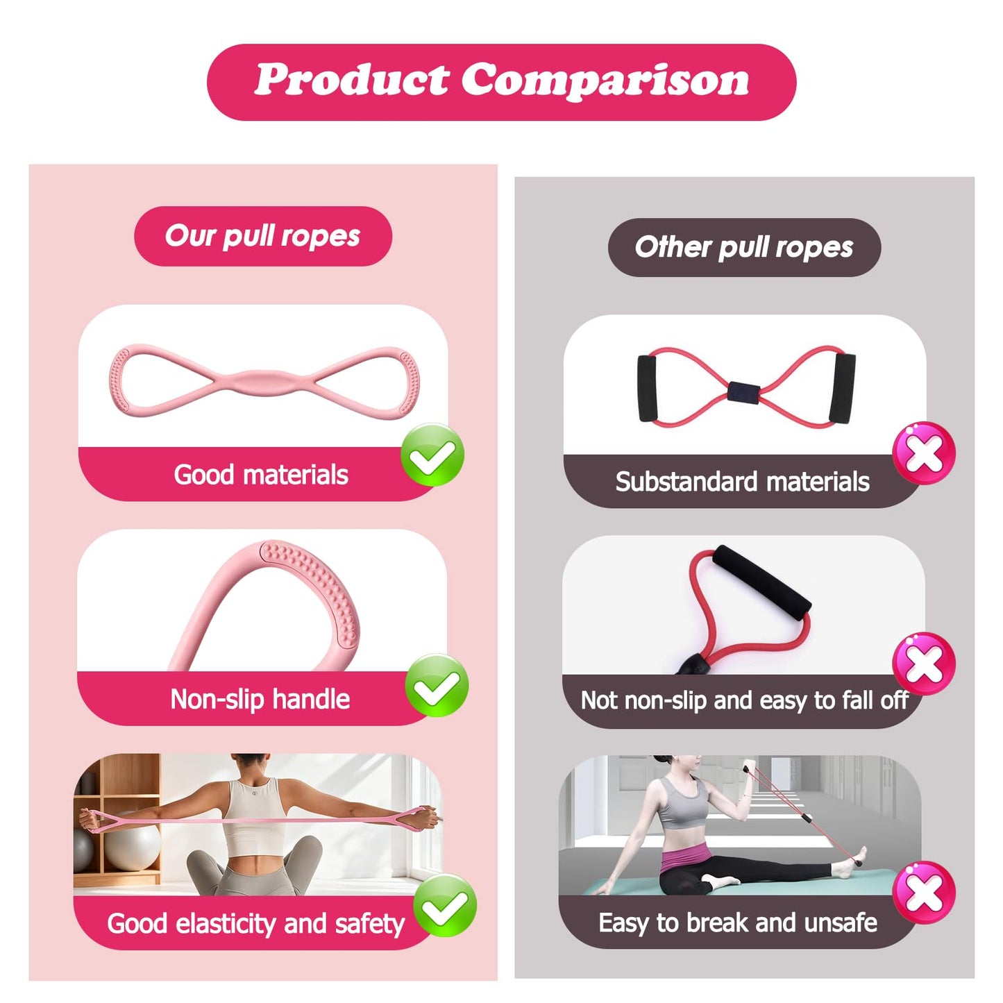 Figure 8 Resistance Band (25 lbs Resistance Level), Exercise Bands with Handles for Women & Men, Full Body Workout Bands for Arms, Back, Shoulders, and Legs, Portable Fitness Gift for Home Gym