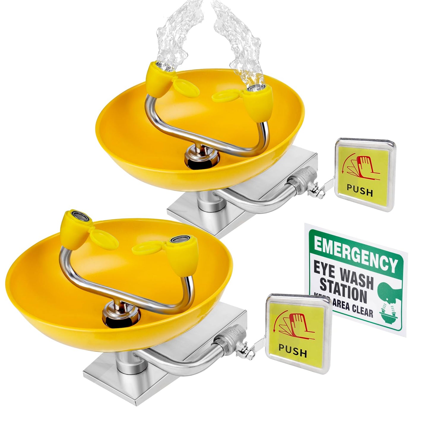 2 Pack Emergency Eye Wash Station, Wall Mounted ABS Coated 304 Stainless Steel - OSHA Compliant Face Washing Units - Hands Free Aerated Spray for Multi-Zone Lab & Industrial Safety