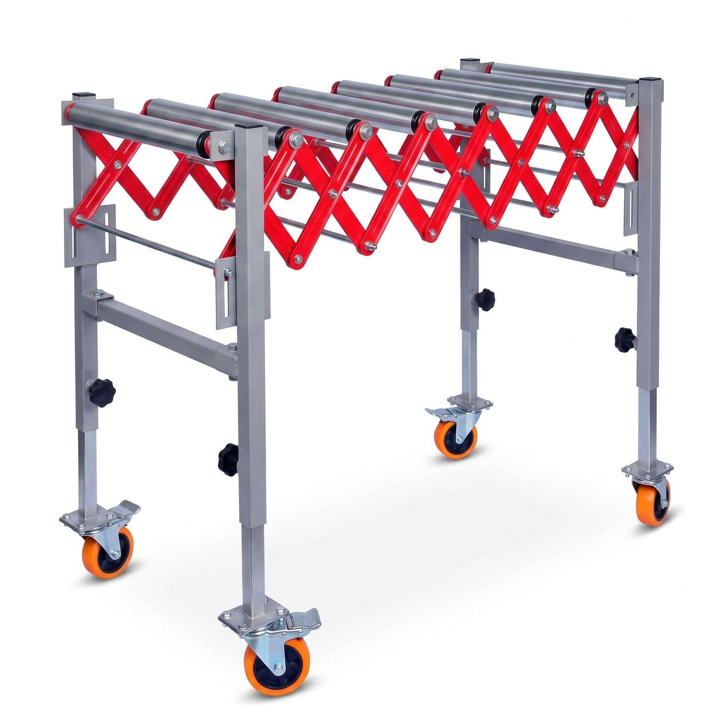 Expandable Roller Conveyor, Folding Transfer Stand with Casters, 27.5''-43'' Adjustable Height, 13.7''-47'' Extendable, 600 lbs Roller Conveyor for Warehouse Packing Roller Conveyor Applications