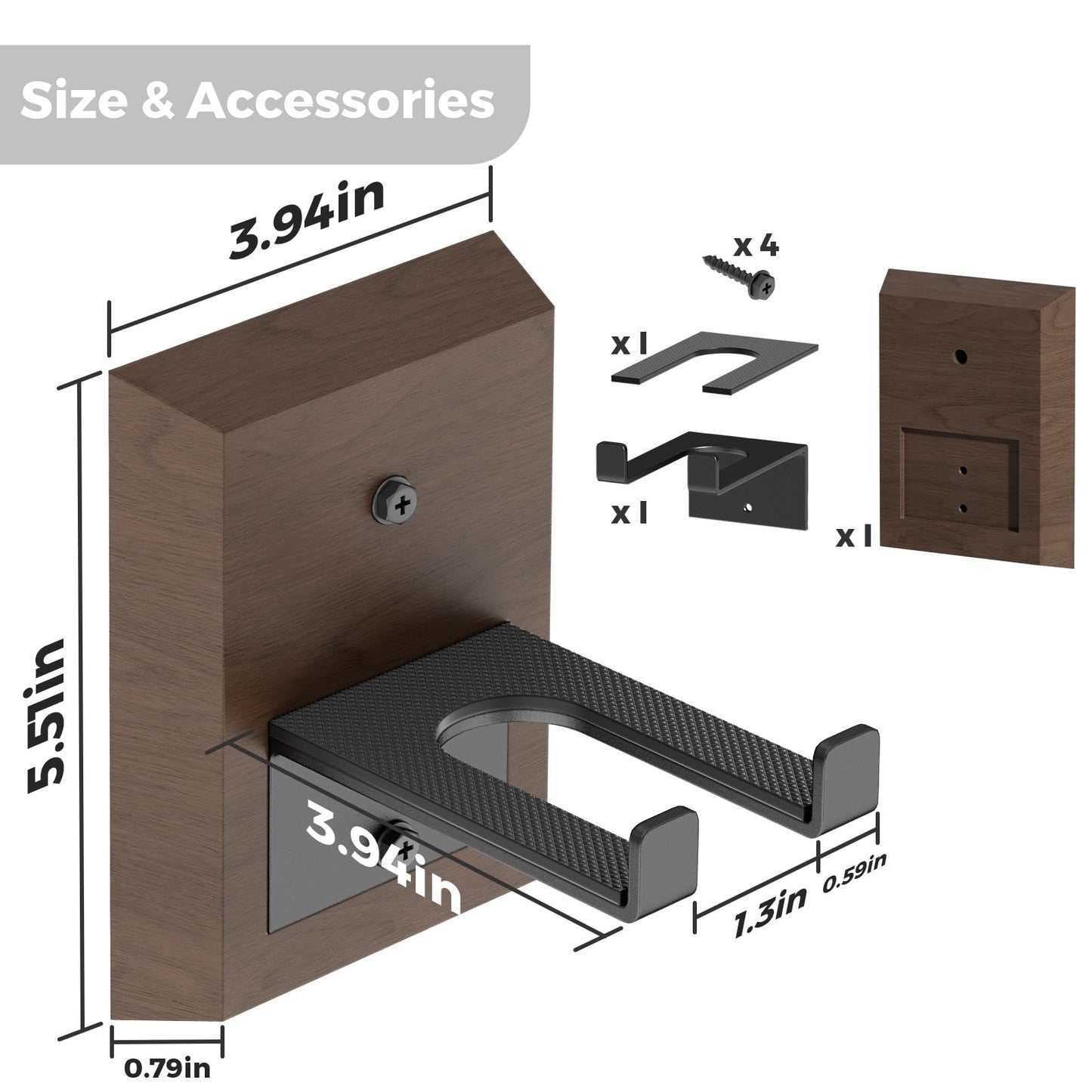 DEMEGA Barbell Wall Mount, Olympic Barbell Holder for Garage Gym, Vertical Bar Rack with Wooden Spacer Pad - Black Powder Coated Iron & Rubber Wood Base, Anti-Scratch Wall Protection & Extra Stability on Uneven Walls - Space Saving Home Gym Accessory, Bar