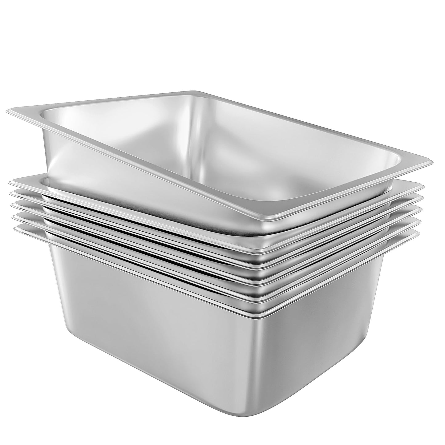 EGGKITPO 6-Pack Steam Table Pan Half Size 6 Inch Hotel Pan, Stainless Steel Metal Food Pan for Restaurant Food Container Warming Pans for Daily Use and Commercial