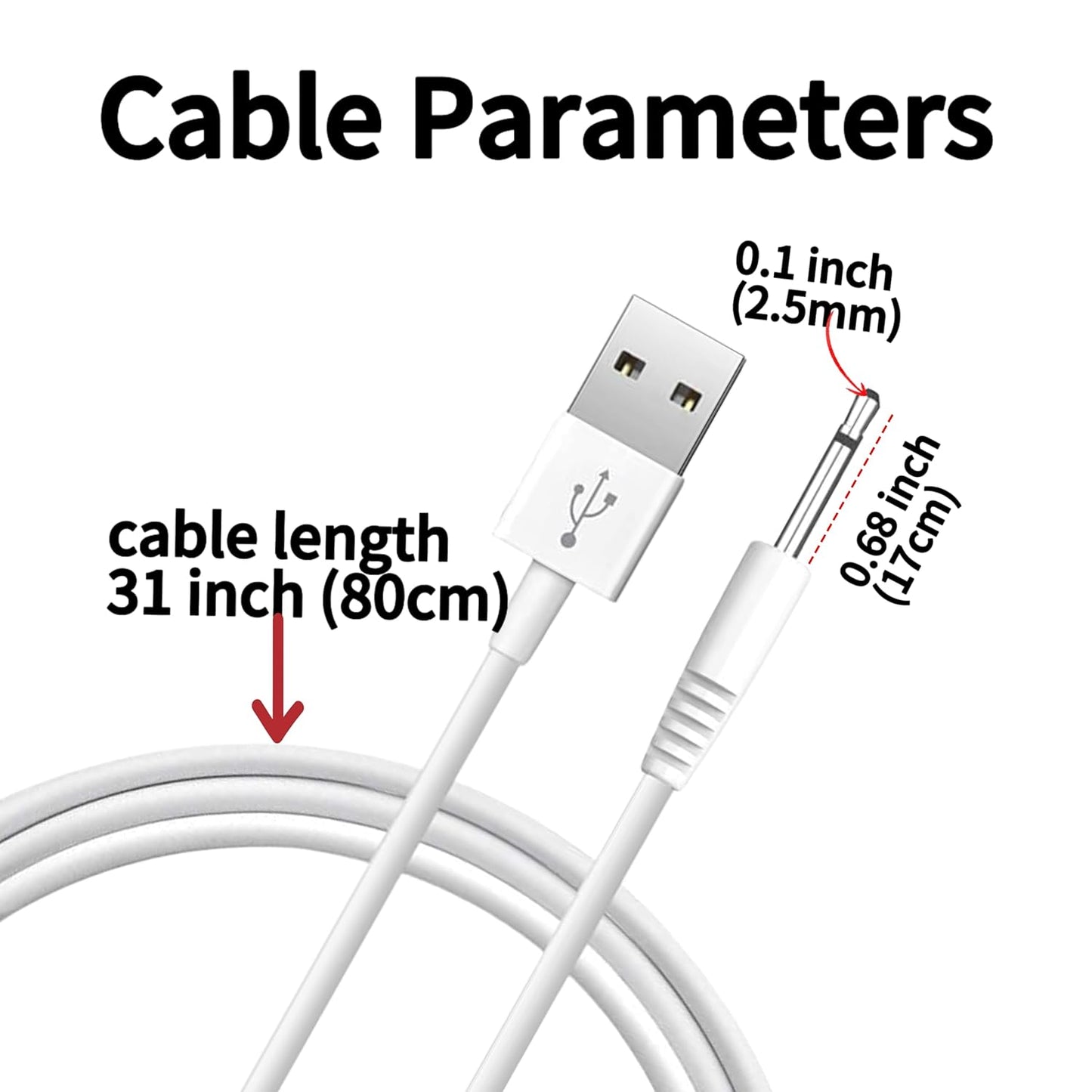 Bizooth 2.5mm 2 Pack DC Charging Cable, Fast Charging USB Cable, Compatible with Beauty Instrument Massager USB Charger