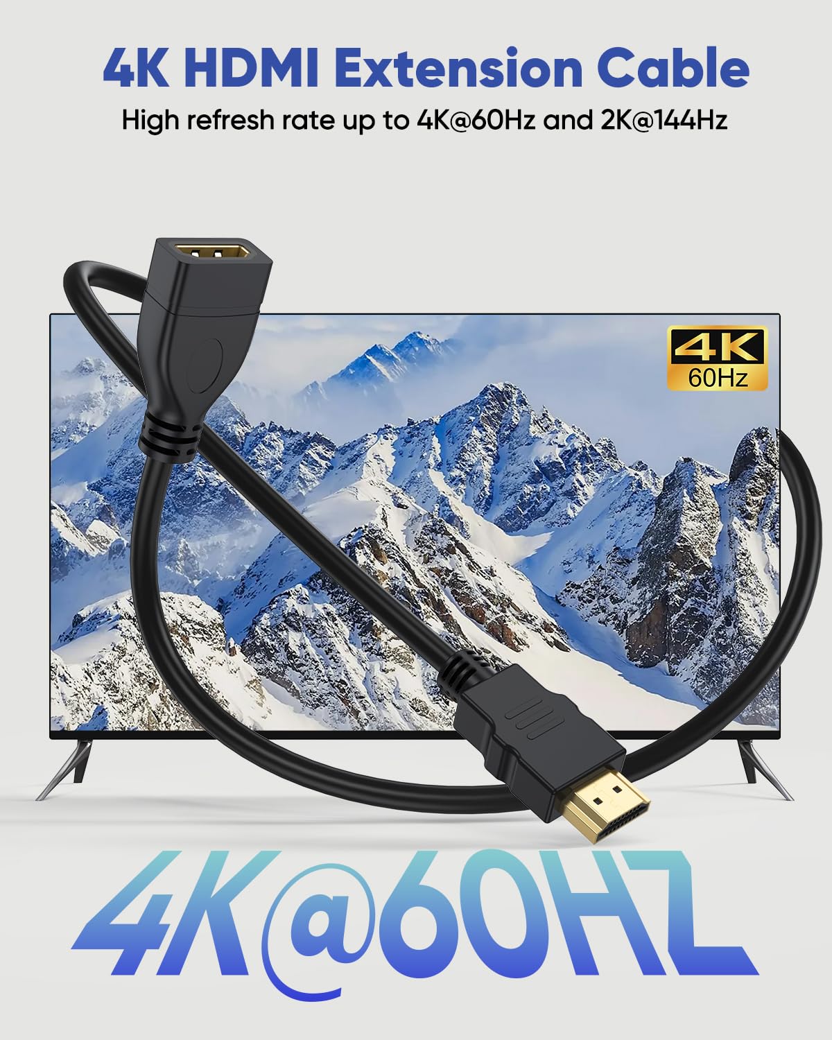 5FT, 4K 4K@60Hz, 2K@144Hz, 18Gbps PS5/PS4, HDMI Extender Cable HDMI Extension Cable Male to Female Adapter Cord
