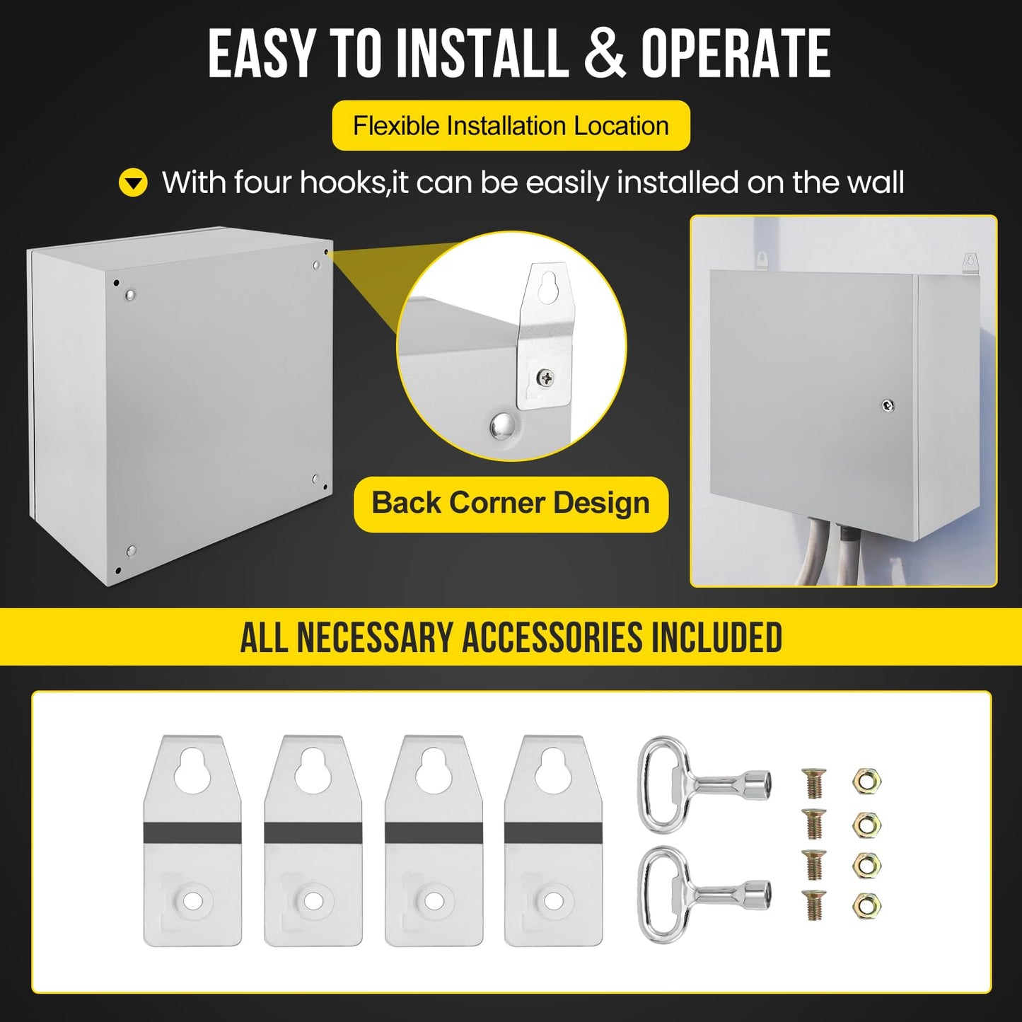 Outdoor NEMA Steel Enclosure, 24x24x12 NEMA 4X Steel Electrical Box, IP66 Waterproof & Dustproof, Outdoor/Indoor Electrical Junction Box