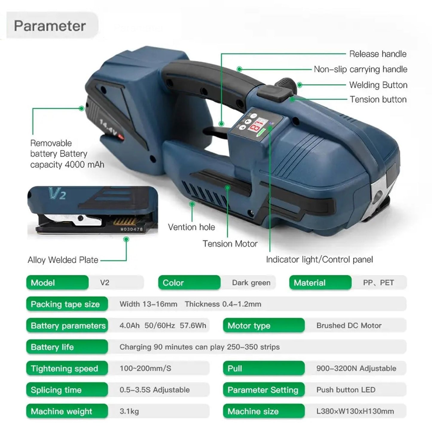 HIGHTOP Electric Strapping Machine with LCD Screen 2 * 4000mah Battery,Portable Electric Banding Tool for 1/2-5/8Inch PP PET Straps,Automatic Pallet Packaging Banding Tools for Strapping