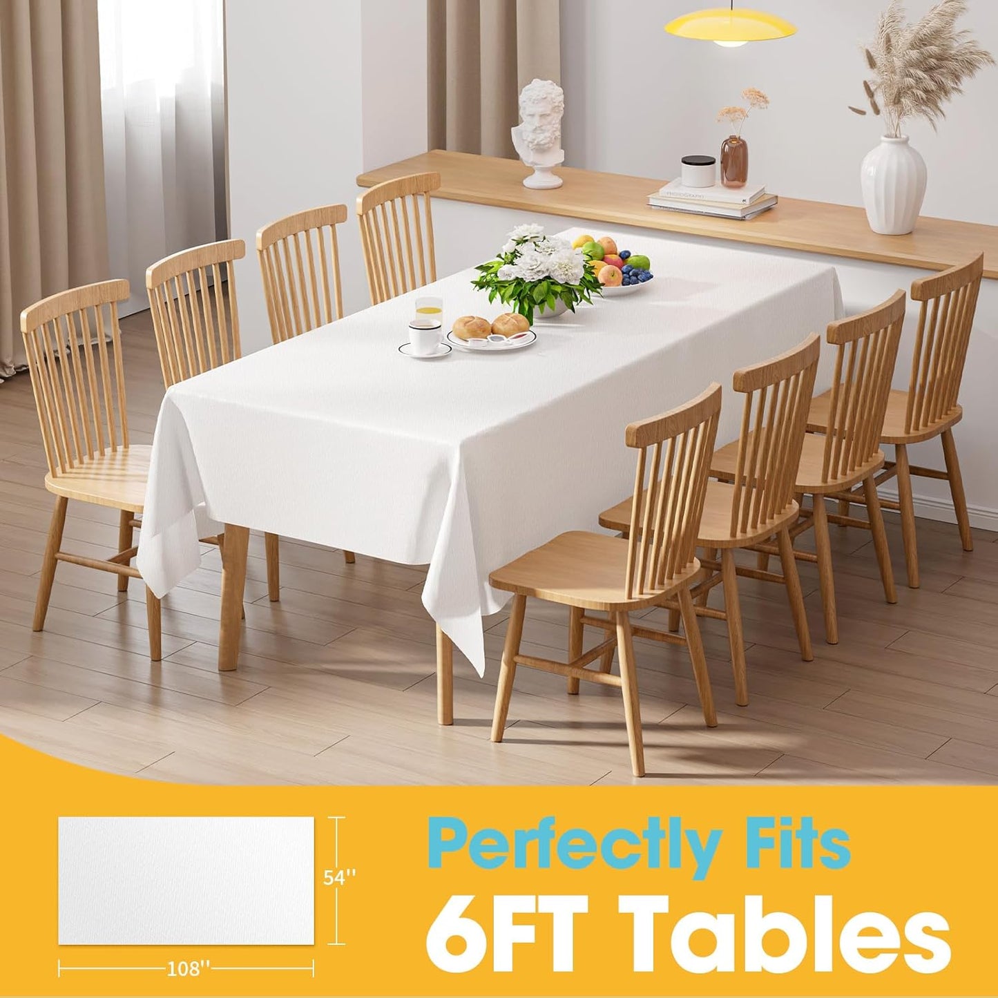 Niuara White Plastic Tablecloths - 30 Pack 54" × 108" Waterproof Disposable Covers for 6FT Tables | Perfect for Parties & Gatherings