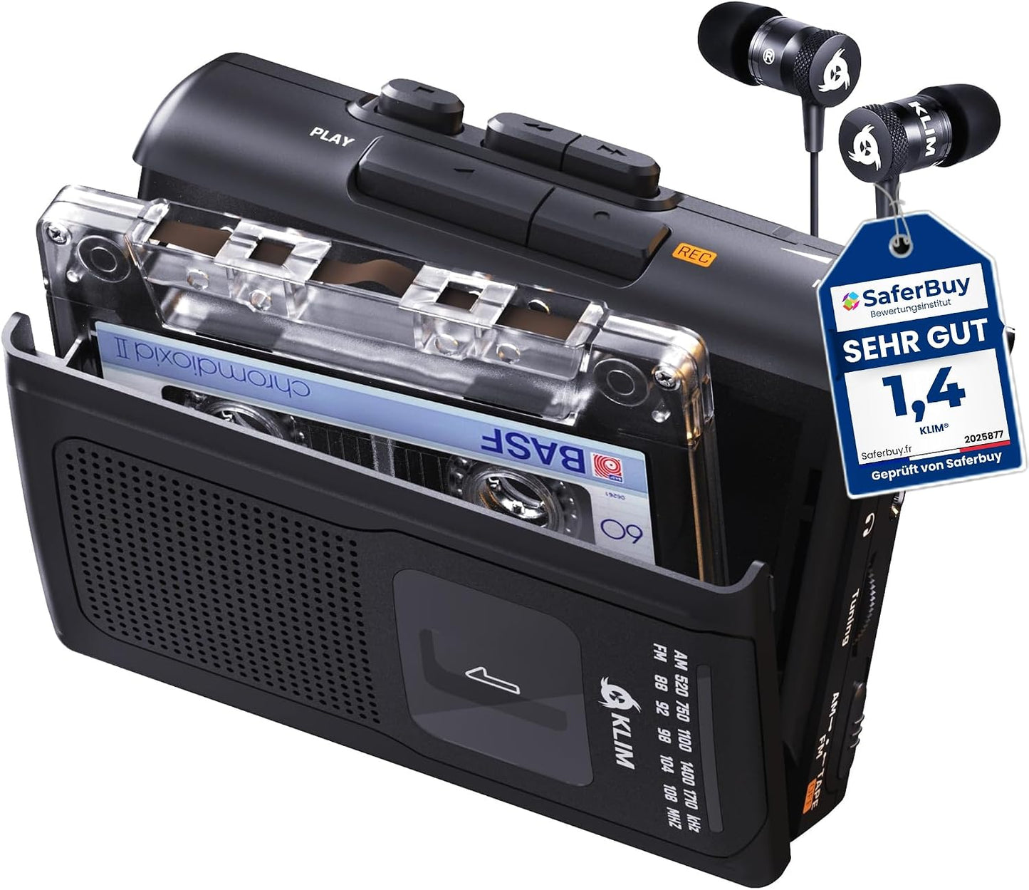 KLIM K8 Cassette Cassette Cassette Tape Player Portable + Recorder + NEW + AM/FM Walkman Player + Built-in Microphone