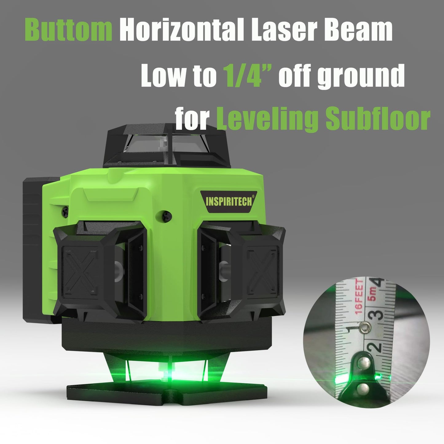 INSPIRITECH Laser Level 360 Self Leveling for Tiling Floor Wall Ceiling Construction, 4x360 Horizontal Vertical Cross Line Multi Surface Lazer Alignment, 4D Green Beam Laser Level for Picture Hanging