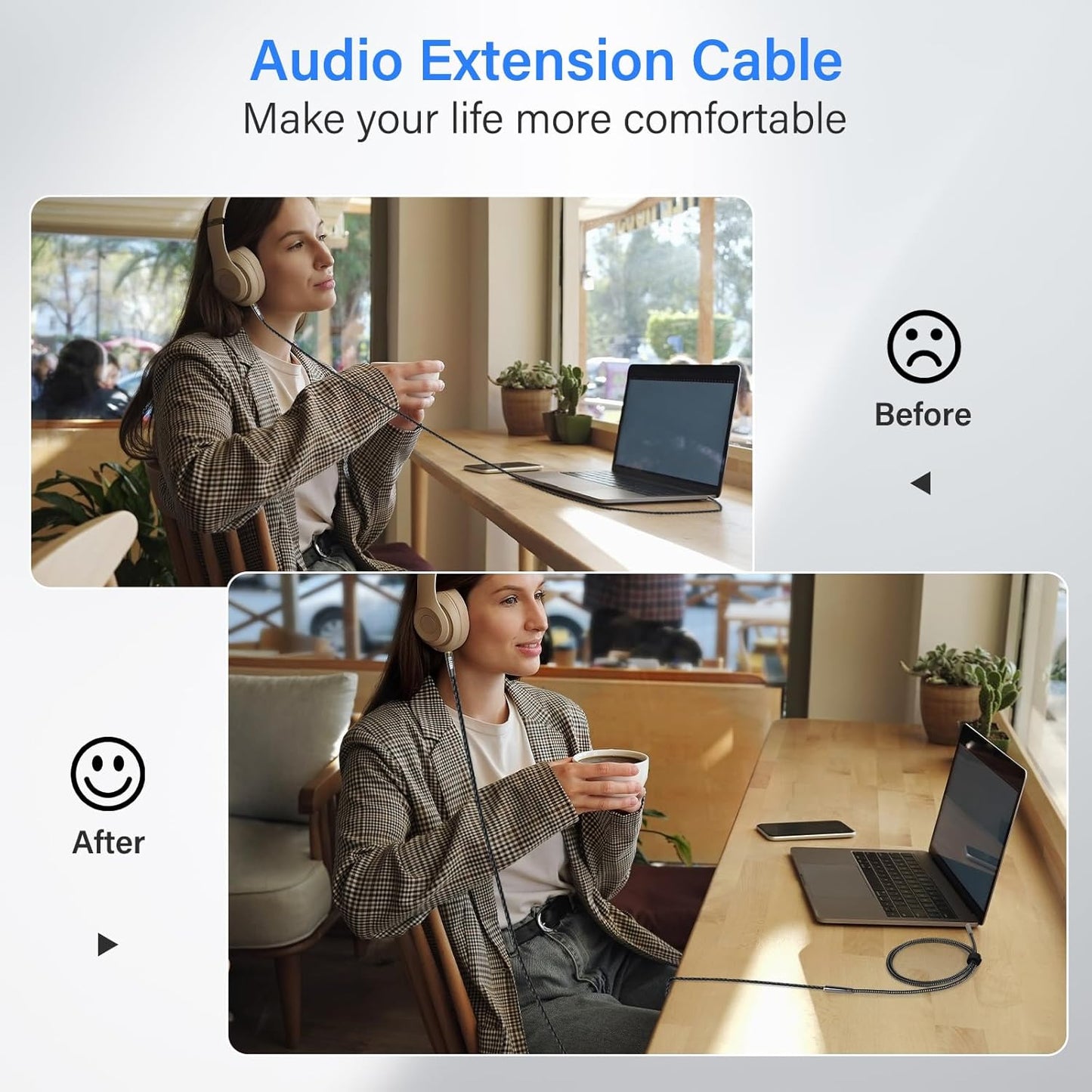 10 1/8 Inch 3.5 MM Elecan Headphone Extension Cable Ft, AUX Cord Wire Male to Female, Hi-Fi Sound Thin&Slim Braided TRS