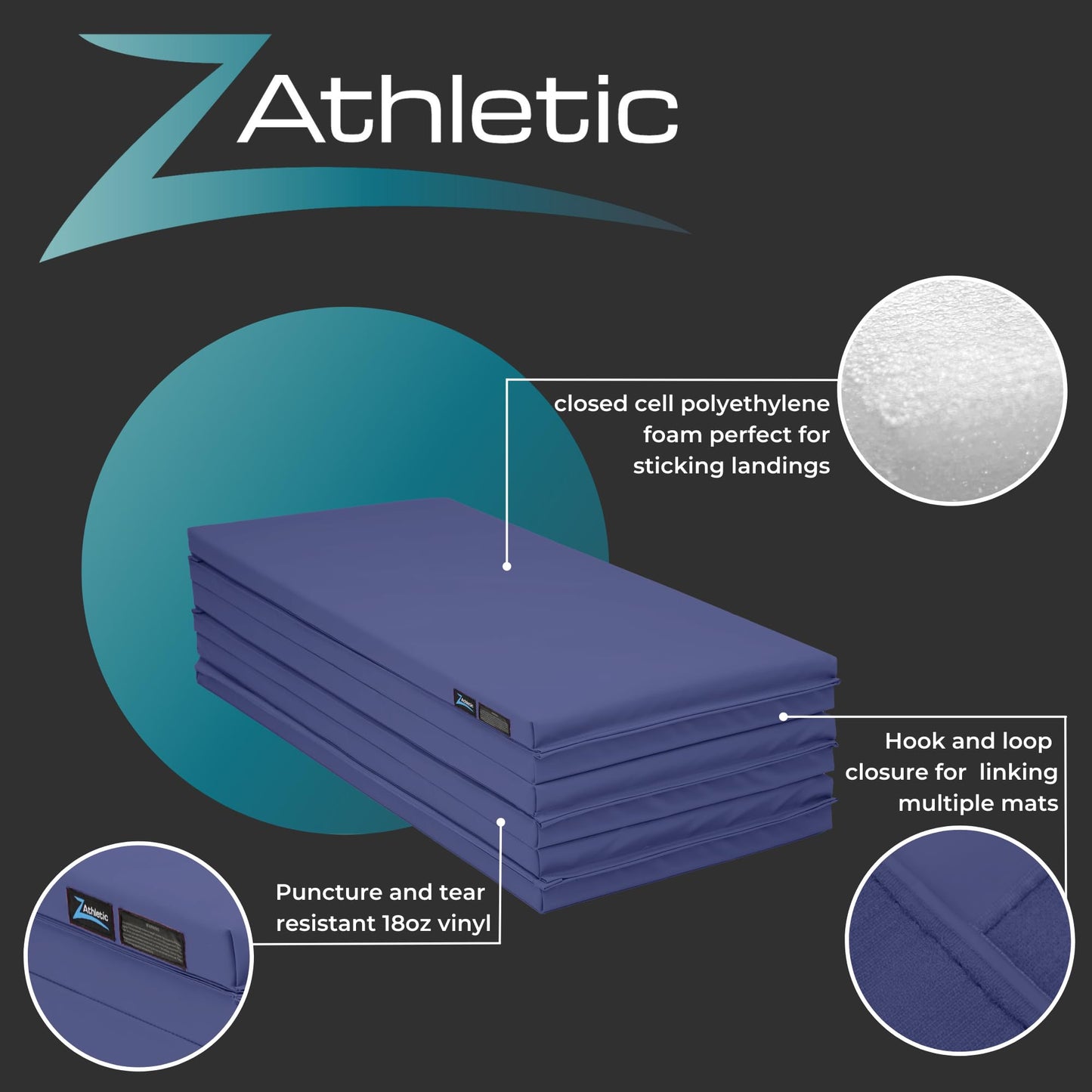 Z Athletic Folding Mat for Gymnastics, Tumbling, Cheerleading, and More, Blue, 4 Ft x 12 Ft x 2 In