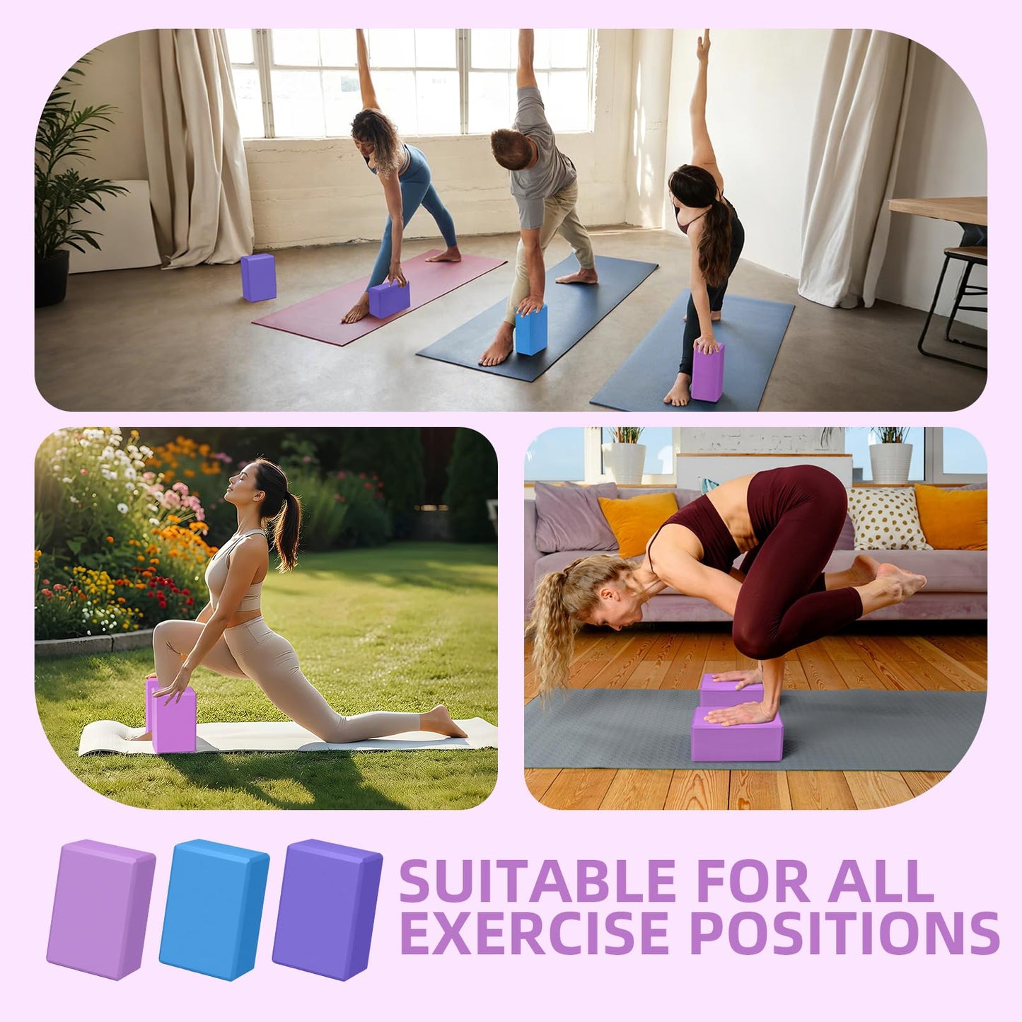 Large Foam Yoga Block 1 Pack, 9x6x4 Sturdy Pilates Block, Workout Block, Non Slip Surface Yoga Brick for Pilates Meditation, Stretching and Toning (Purple)