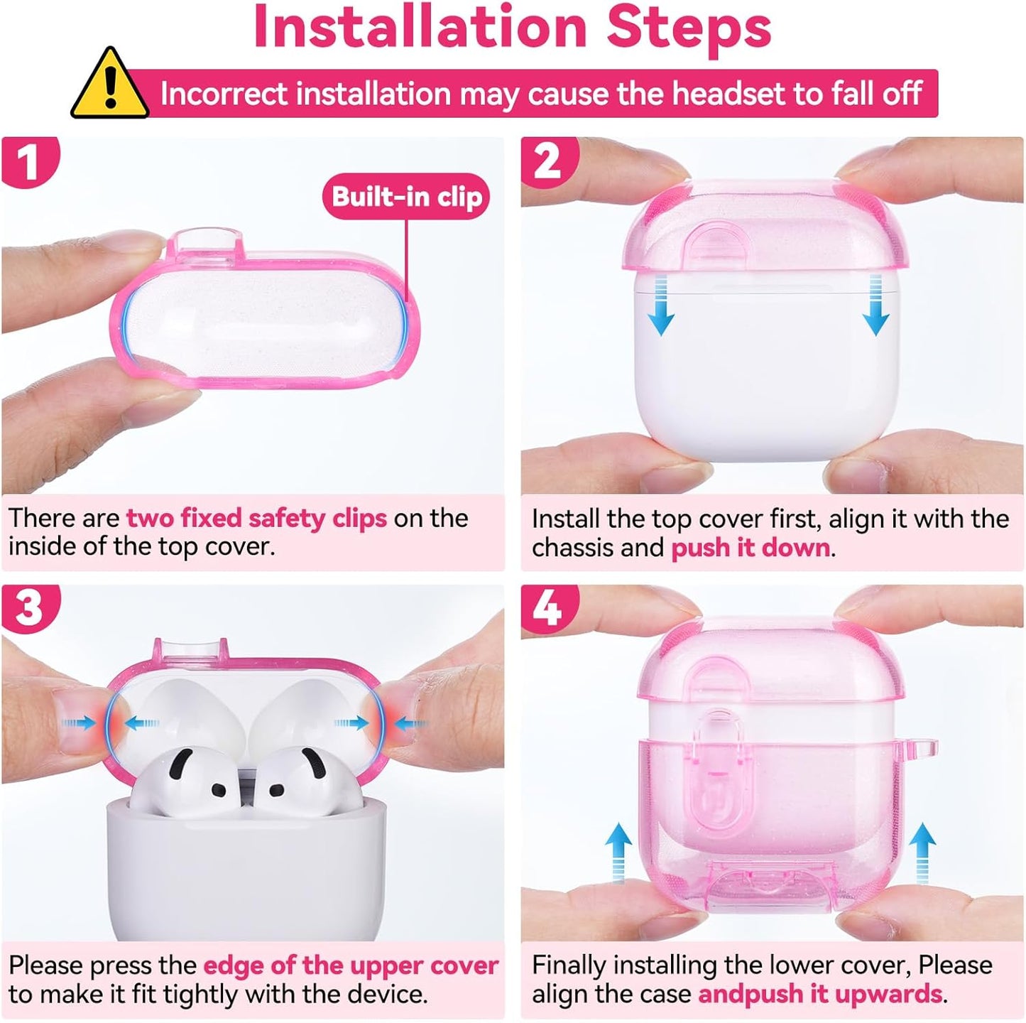 Skyconser 4 Clear Case for AirPods Case Cover with Safety Lock,Soft TPU Cover with Phone Stand & Cleaning Kit,Cute