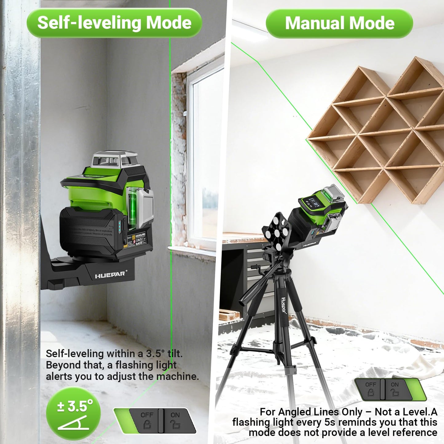 Huepar 2026 Upgraded 360 Laser Level with Electric Fine Adjustment Rotating Base, Fixed-Point Pivot Alignment, Remote Control, Rechargeable, 1/13" High Accuracy Self Leveling Lazer Leveler, Pluse Mode