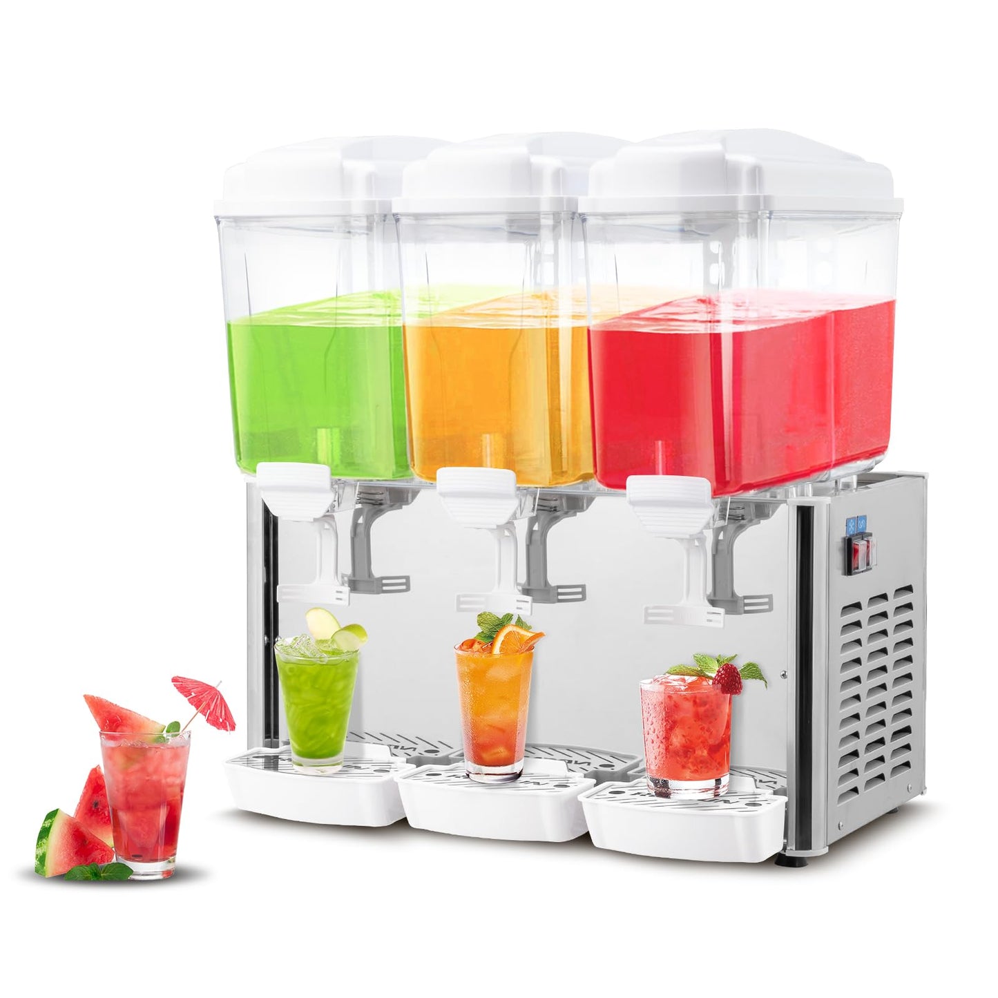 ROVSUN 14.4 Gallon/54L Commercial Beverage Dispenser Drink Dispenser, 18L X 3 Tanks Commercial Juice Dispenser Stainless Steel with Thermostat Controller for Home Restaurant Bar Party 110V/60HZ