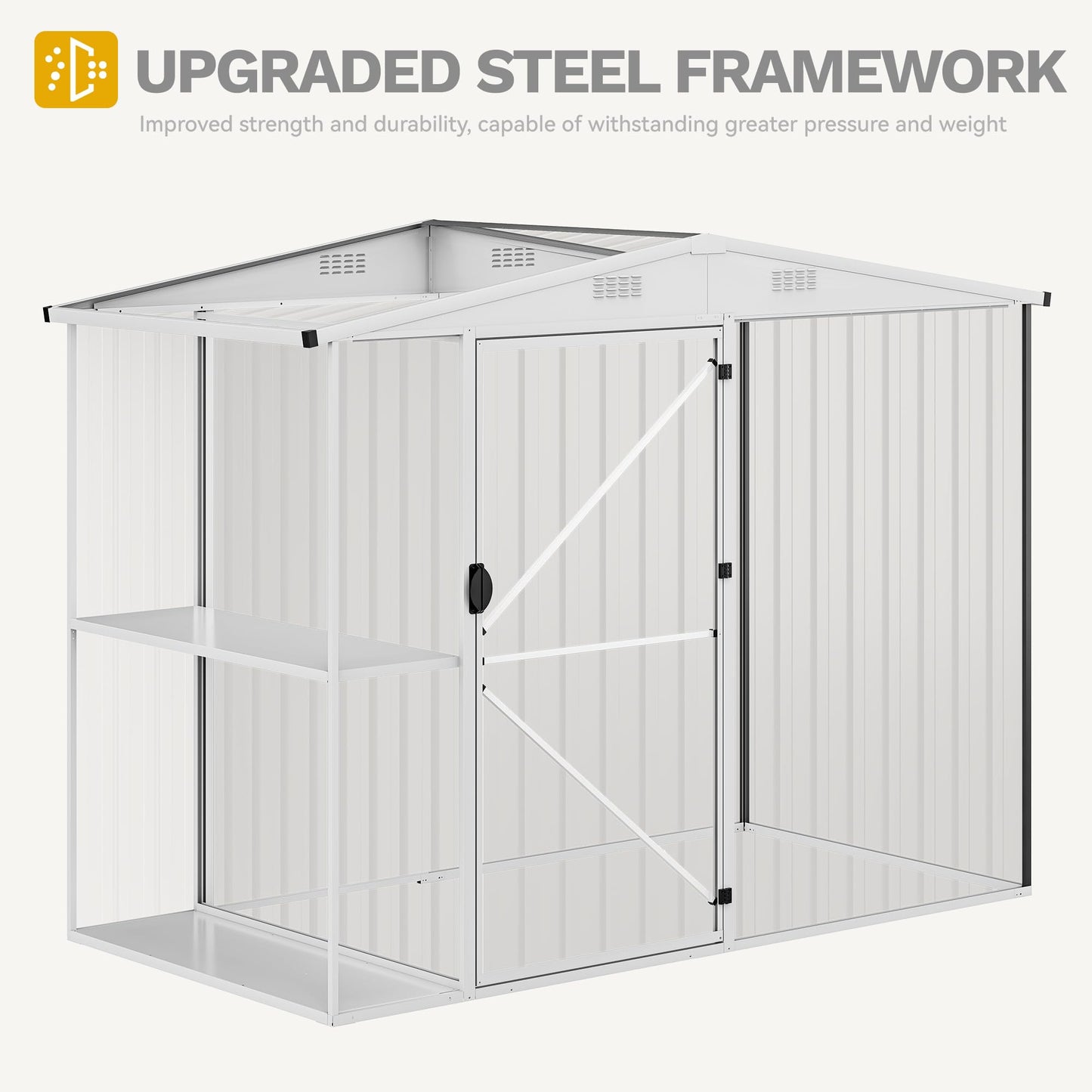 DWVO 8 x 4 ft Outdoor Storage Shed with 2-Tier Shelf, Metal Tool Shed & Garden Storage Cabinet for Backyard, Patio, Equipment & Bike, Dark Gray