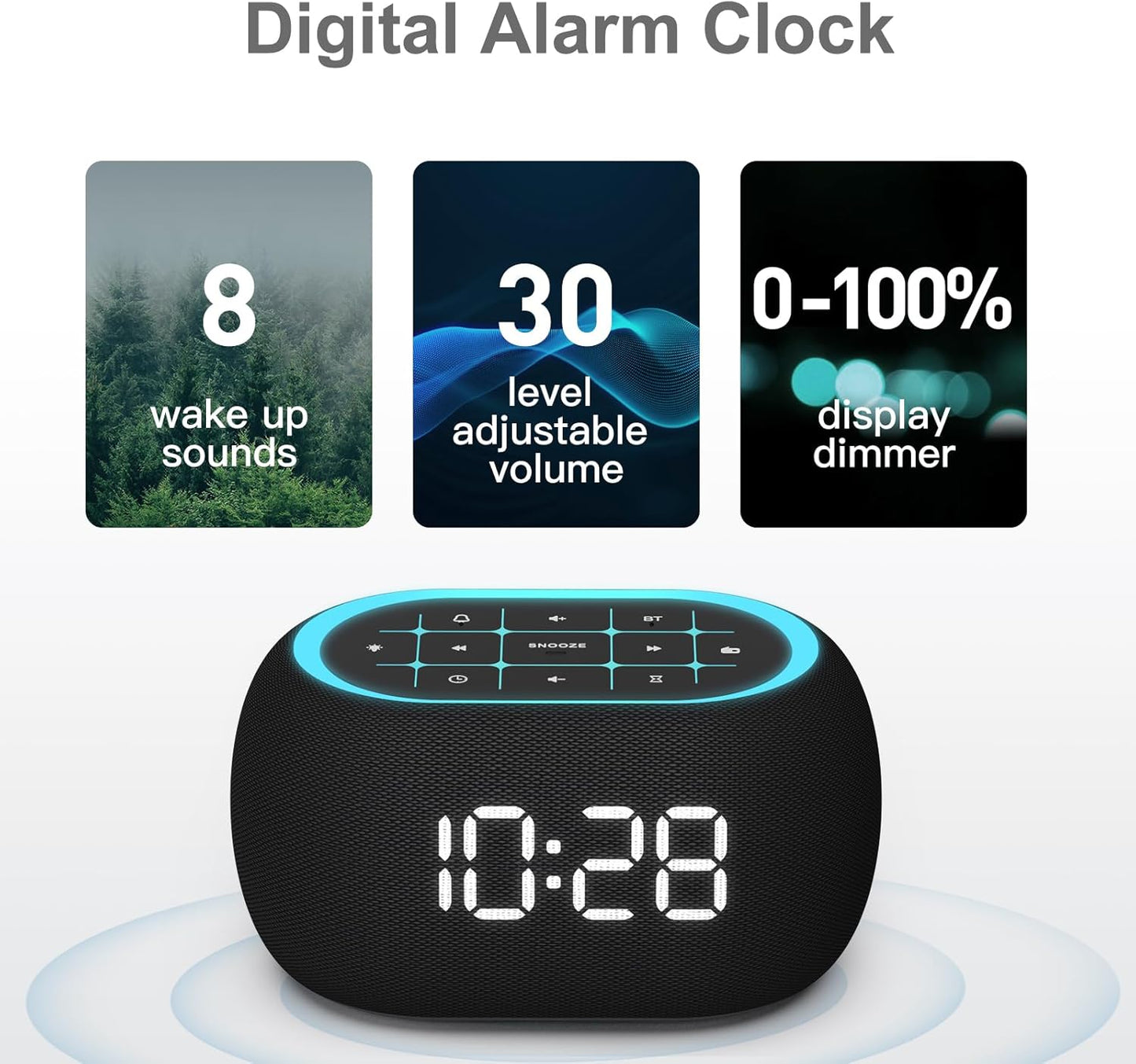 0-100% Dimmer,7 8 Sounds,16-Level ANJANK Alarm Clock FM Radio with Bluetooth Speaker, Hi-Fi Stereo Sound, Clolors Night