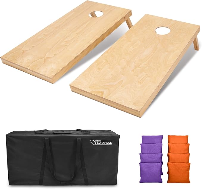 GoSports Regulation Size Wooden Cornhole Set with Natural Wood Finish - Includes Carrying Case