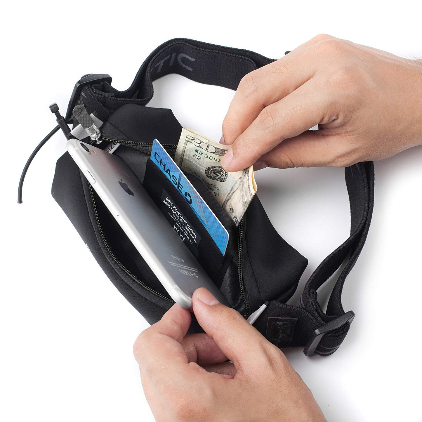 Fitletic Neo Race Belt, Black | Unique No Bounce Design for Marathon, Triathlon, Trail, 5k, 10k | Running Belt | N01R-01