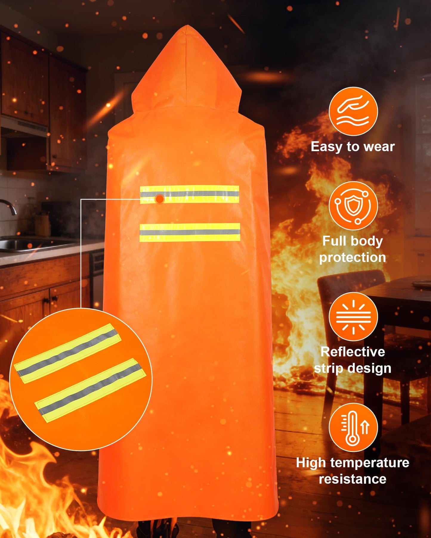 Mondoshop Emergency Fireproof Cloak for Home for Car Safe Fire Escape Cloak for Adults Camping Essentials - Fire Retardant Suits Wrap Body Survival Gear for People