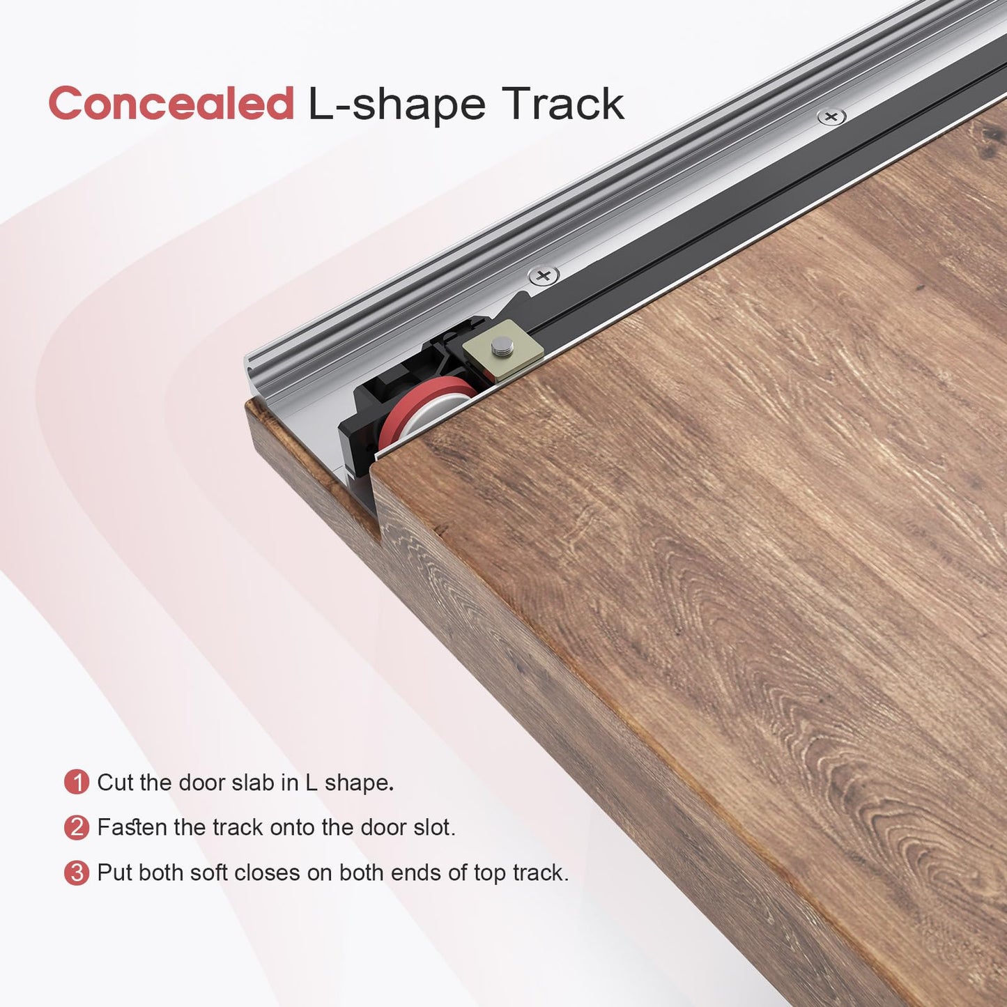 40" Concealed Sliding Barn Door Hardware Kit with Soft Close Mechanism for 32in Passage Opening, Hidden Aluminum Track System, Wall Mount for Interior Wooden Door (NO Door)