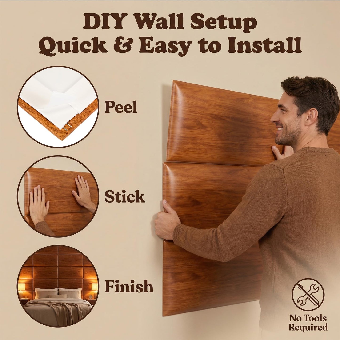 Xuhal 9 Pack 23.6 x 9in Full-Size Bed Wall Padding for Peel and Stick Headboard Rustic Wood Pattern Self-Adhesive Panels Stick on 3D Soundproof Wall Mount Bed Headboard for Bedroom Playroom
