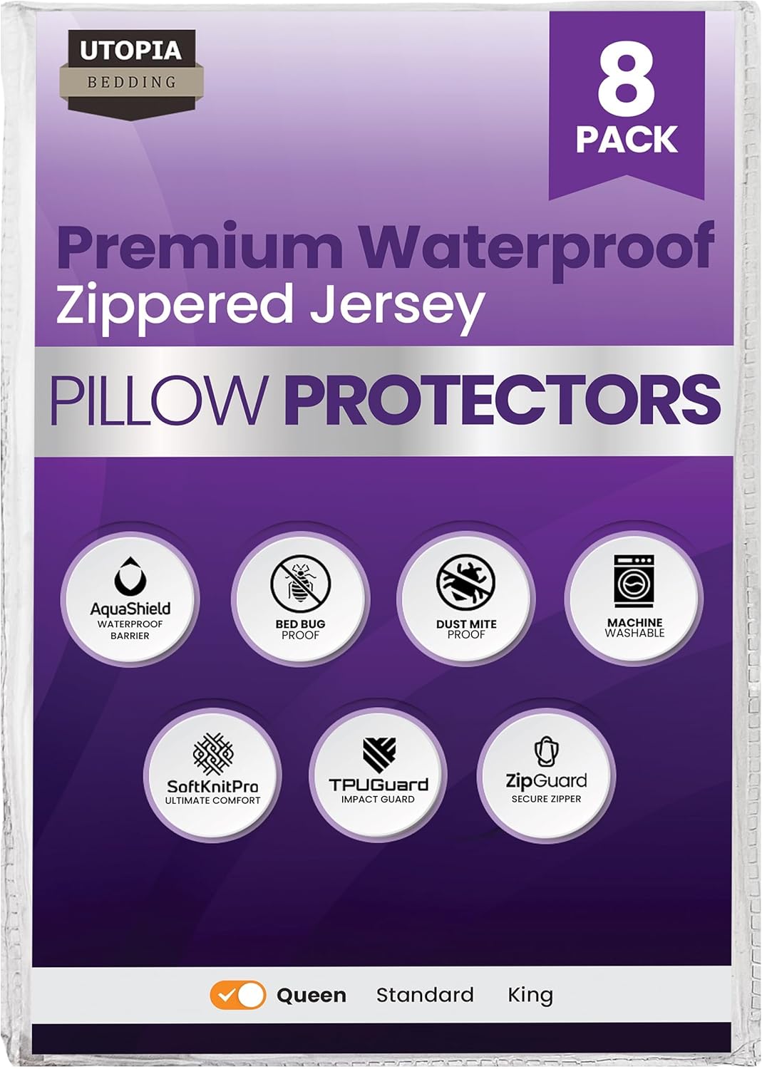 Utopia Bedding Pillow Protectors - Queen Size, Waterproof & Bed Bug Proof, Set of 8 (White)