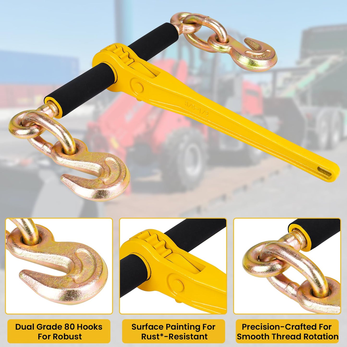 Lechansen 5/16"- 3/8" Ratchet Load Binders, 2 Pack G80 Chain Binders 5/16 to 3/8 with G80 Clevis Grab Hooks, 5,400lbs WLL Heavy Duty Ratchet Binders for Transport Chain, Tie Down, Hauling, Towing