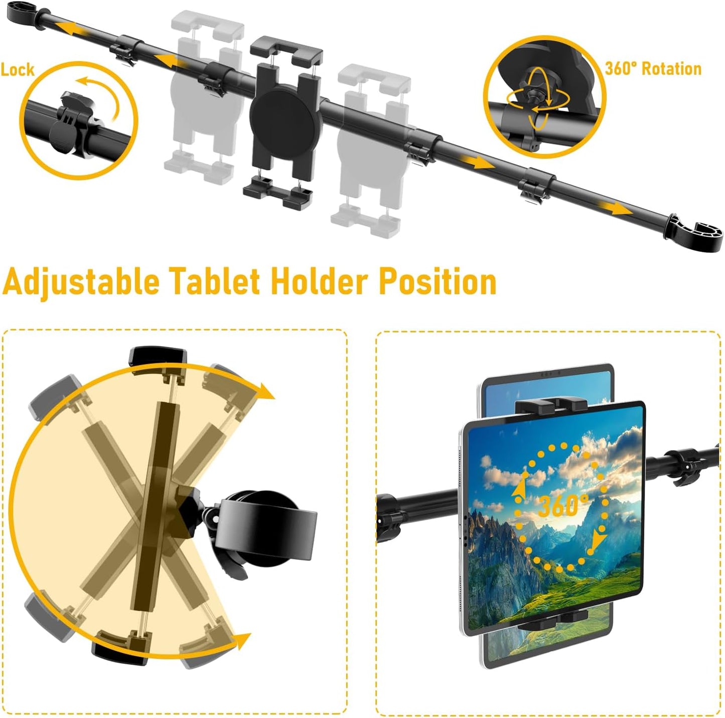 YOOZ 4-13" Car Headrest Tablet Holder, Car Back Seat iPad Mount Kids [Stretchable & Ultra-Stable] Between Seats Tablet