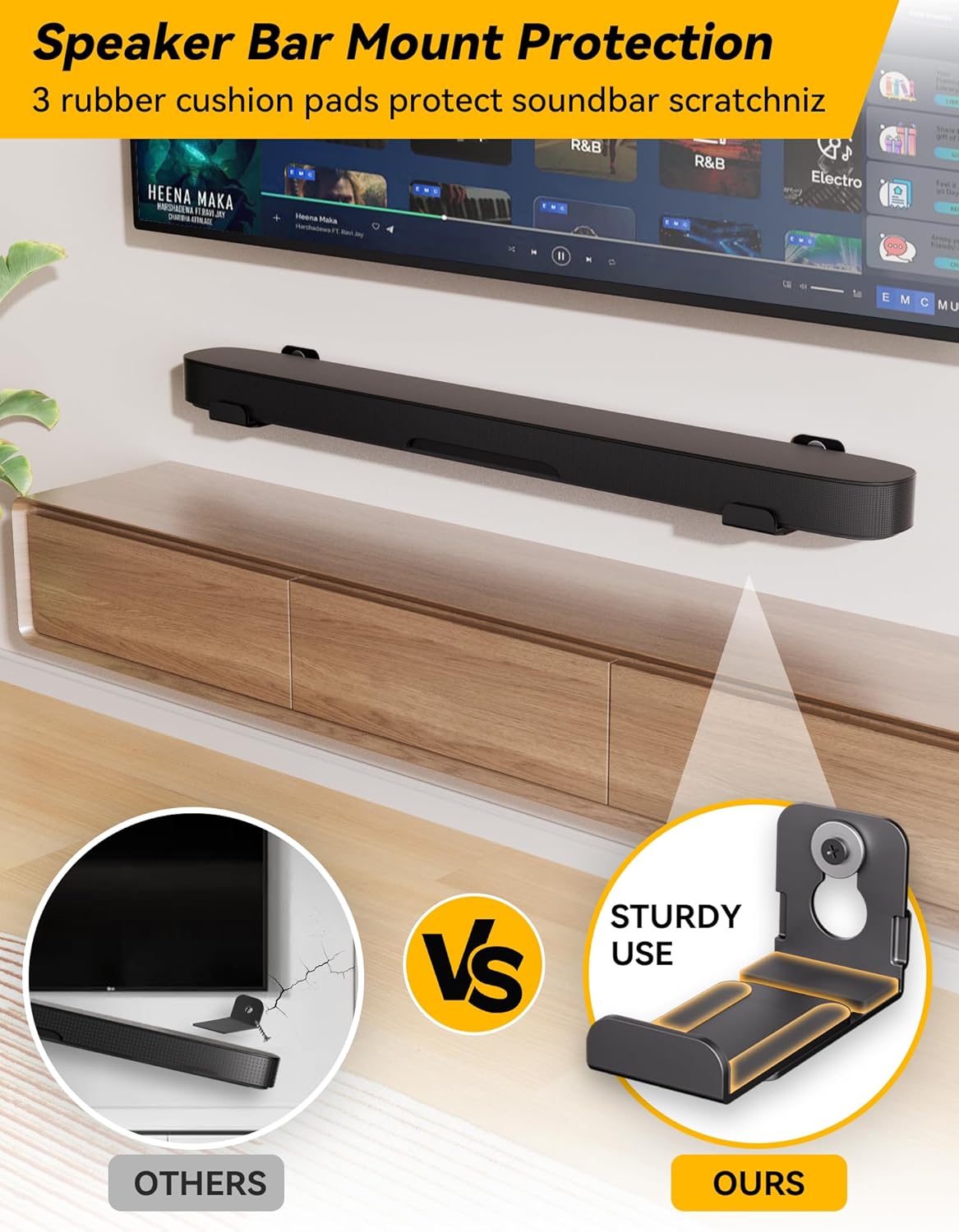 MUAKIOY (2 Sets) 3.4" 5.8" Soundbar Mount, Speaker Wall Mount Brackets Under TV, Heavy Duty Sound Bar Shelf Mounting
